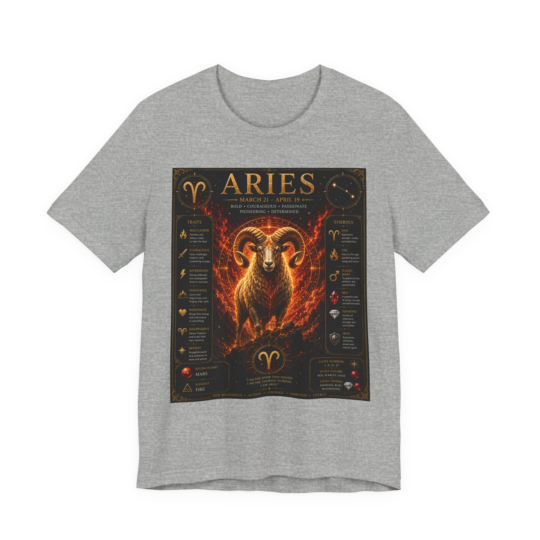 Aries Zodiac Tee — Fiery Ram Horoscope T-Shirt (Aries traits & dates)