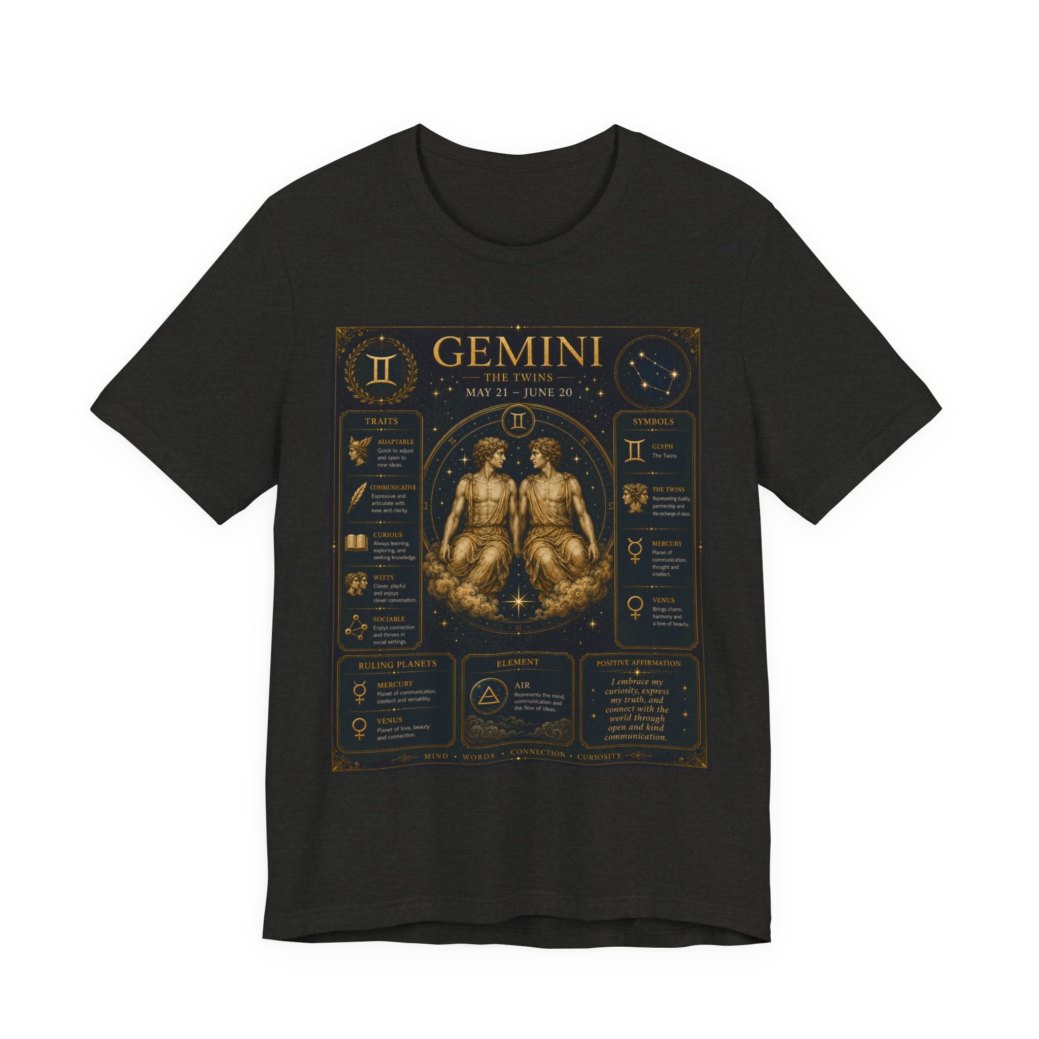 Gemini Zodiac Tee — Vintage Astrology Horoscope Shirt (May 21–June 20)