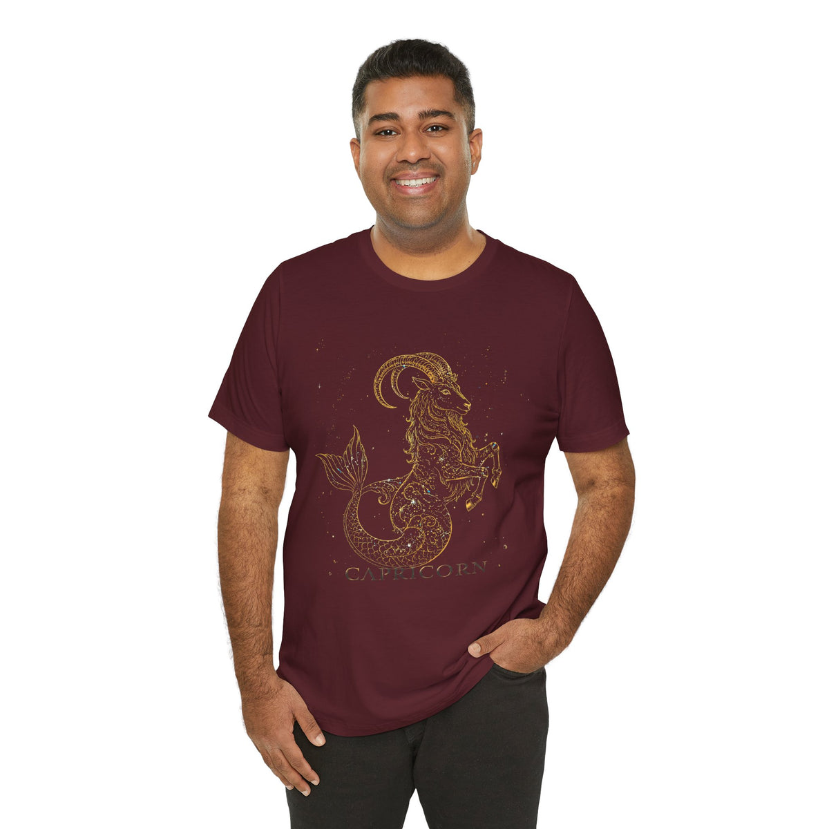 Capricorn Zodiac Tee — Gold Mythic Sea-Goat Astrology Shirt