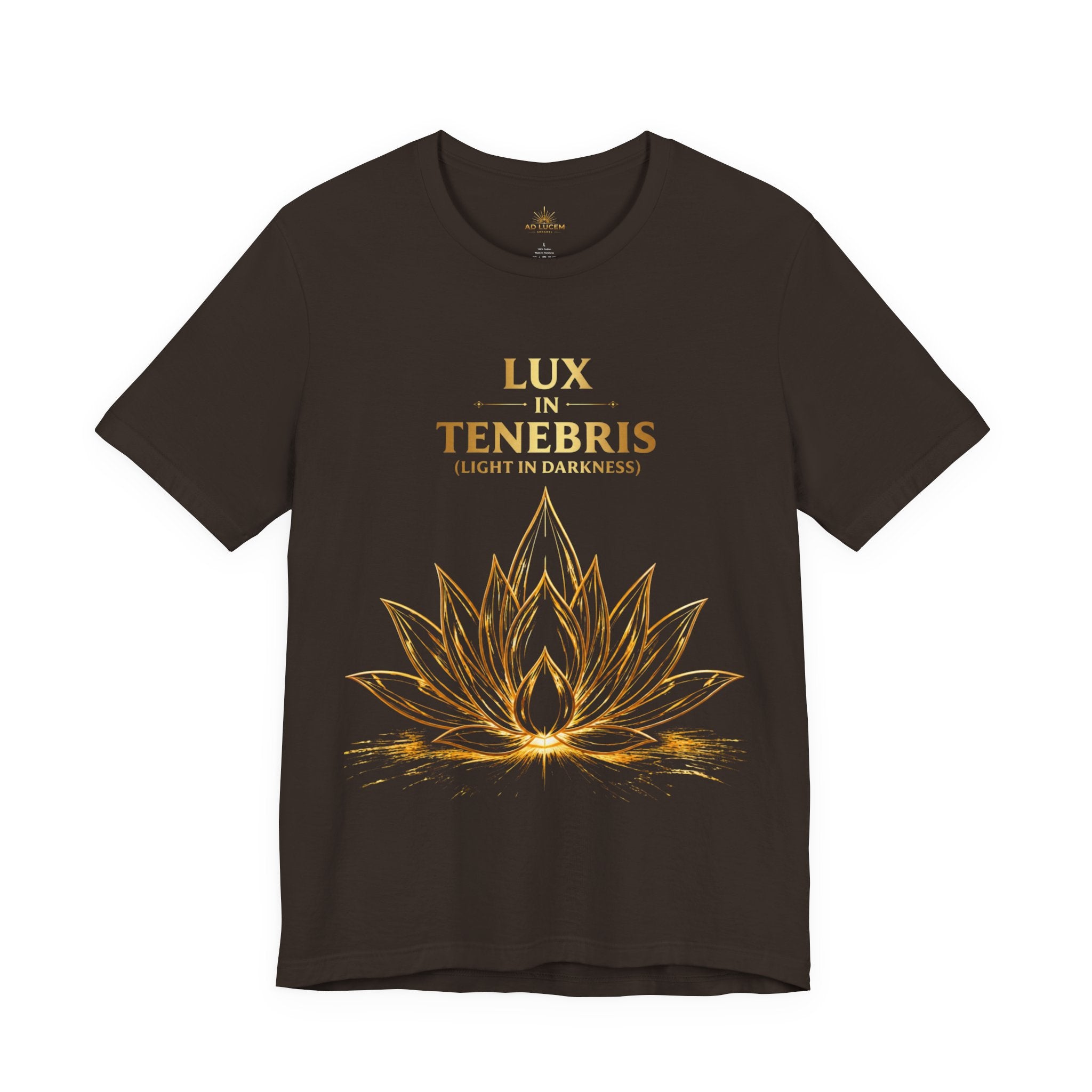 Lux in Tenebris Tee — Golden Lotus 'Light in Darkness' Graphic T‑Shirt