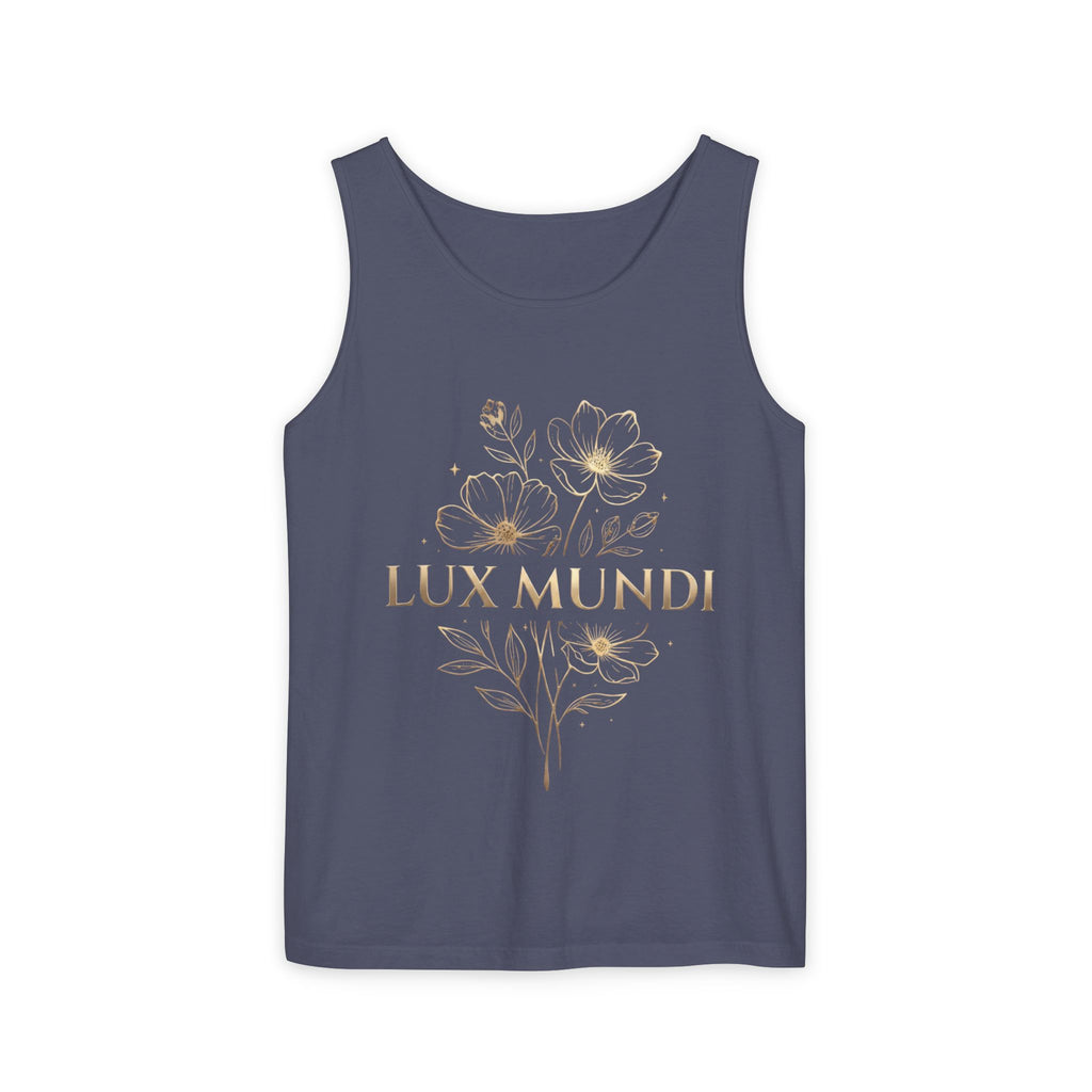 Lux Mundi Floral Tank Top — Gold Botanical Graphic Tank