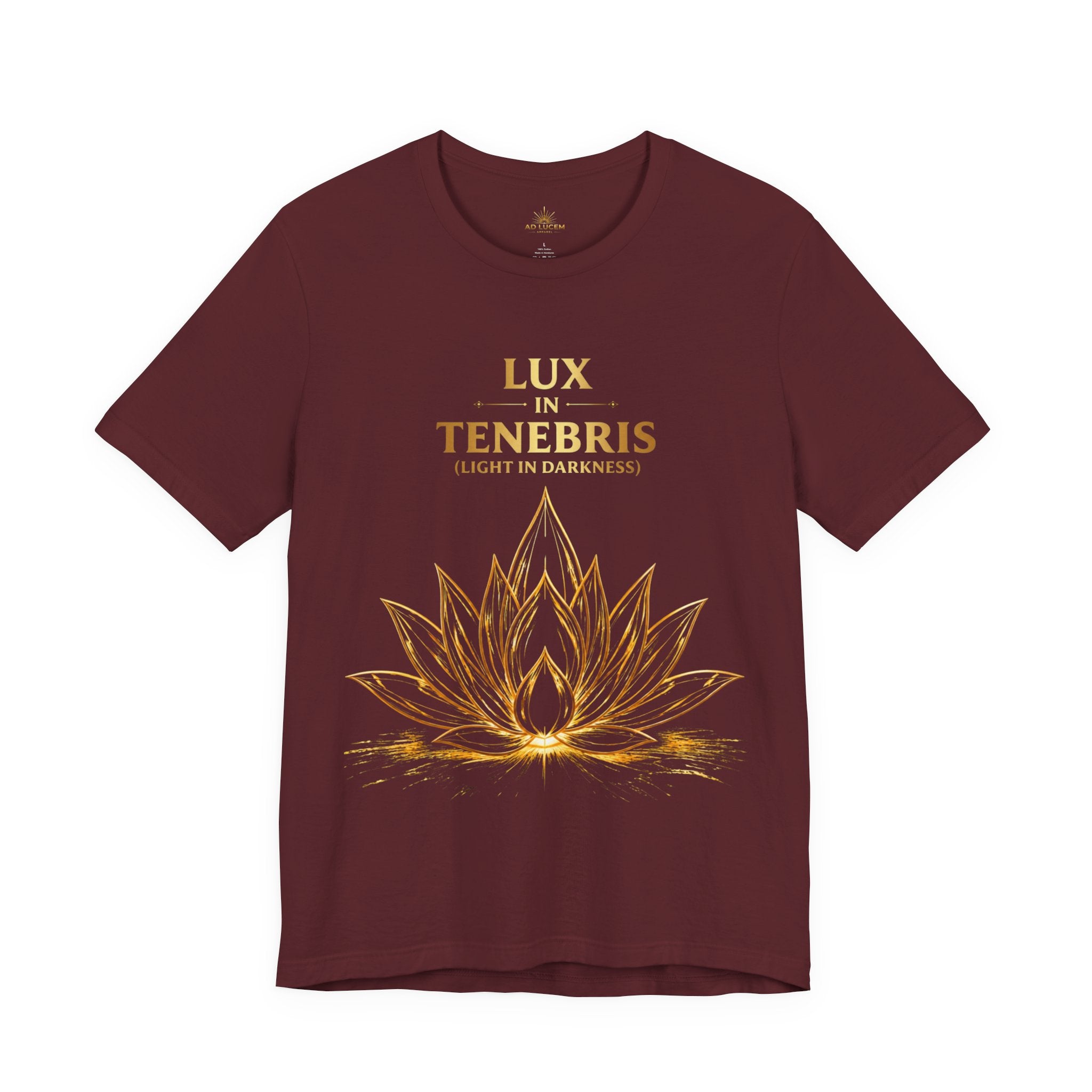 Lux in Tenebris Tee — Golden Lotus 'Light in Darkness' Graphic T‑Shirt