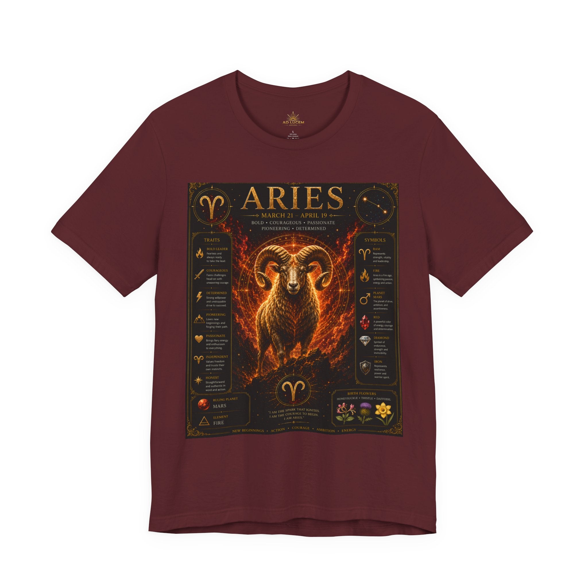Aries Zodiac Tee — Fiery Ram Horoscope T-Shirt (Aries traits & dates)