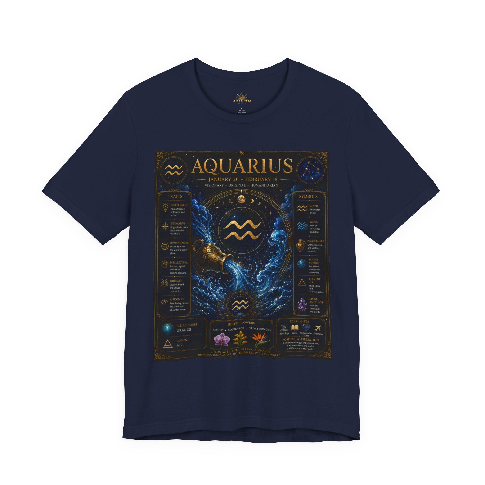 Aquarius Zodiac T-Shirt — Astrology Traits & Birthstone Tee