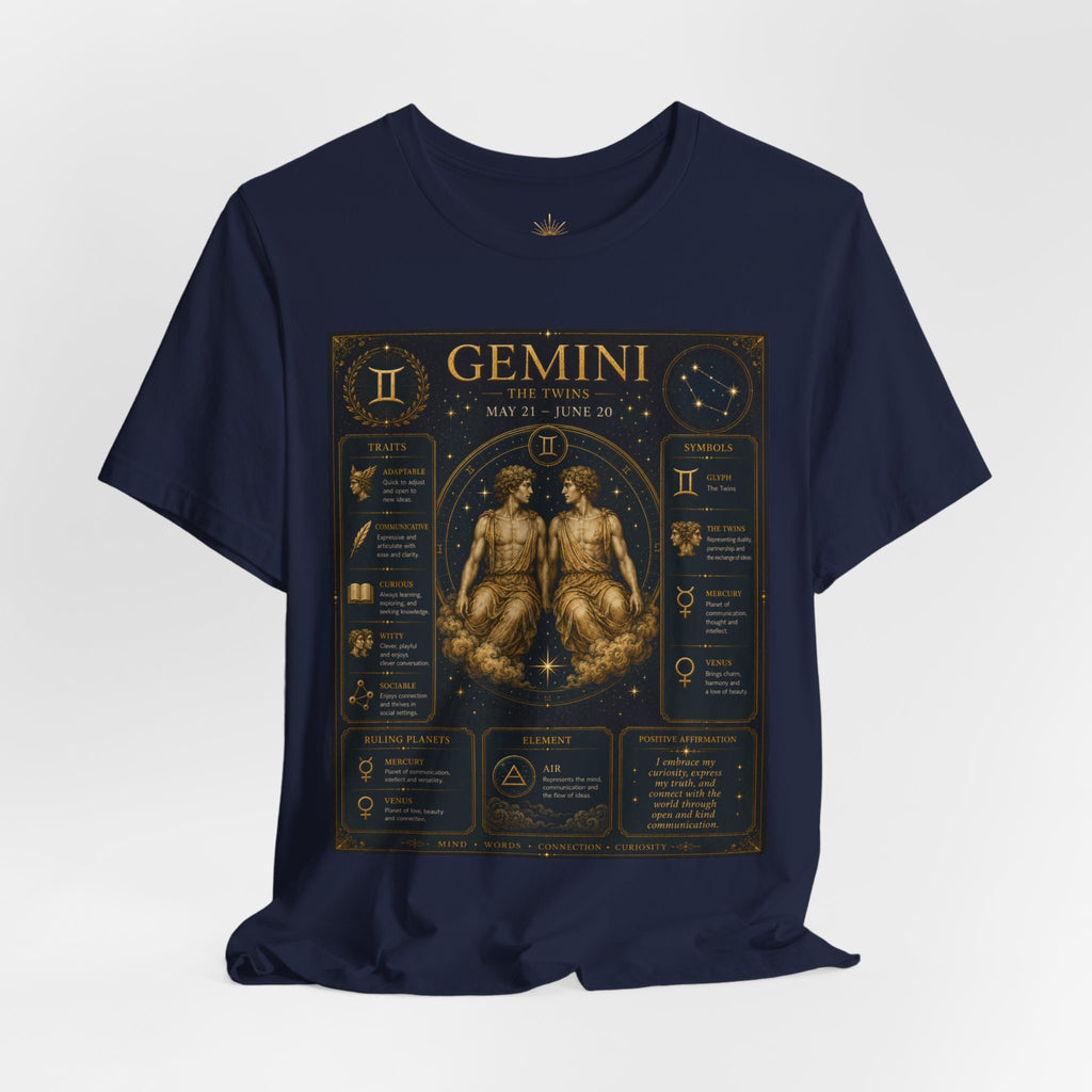 Gemini Zodiac Tee — Vintage Astrology Horoscope Shirt (May 21–June 20)