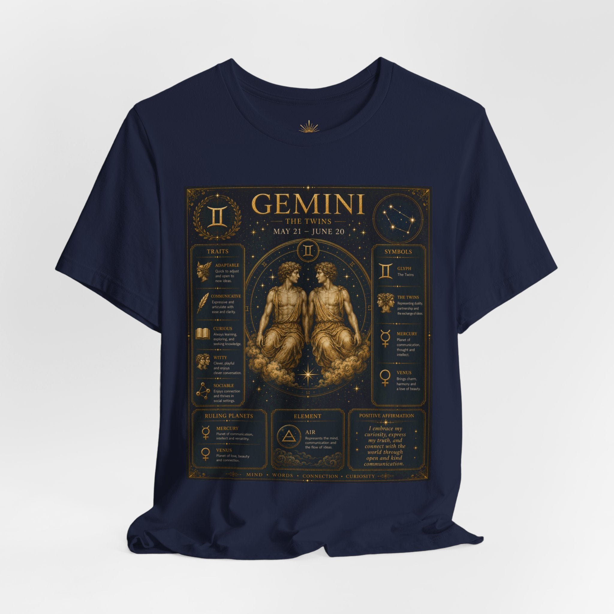 Gemini Zodiac Tee — Vintage Astrology Horoscope Shirt (May 21–June 20)