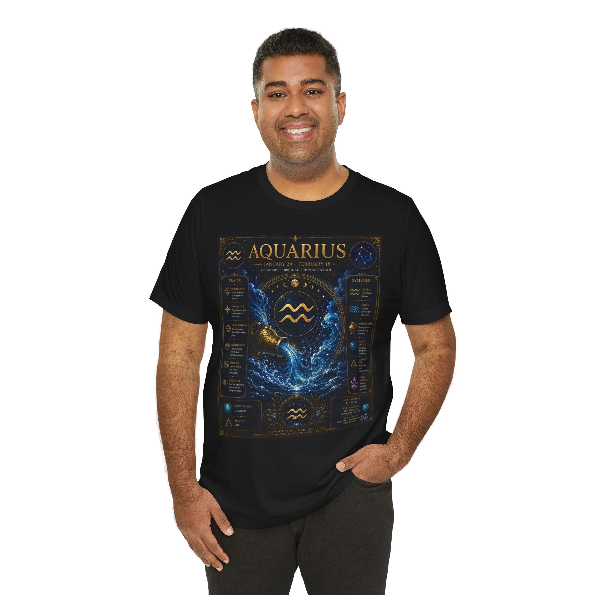 Aquarius Zodiac T-Shirt — Astrology Traits & Birthstone Tee