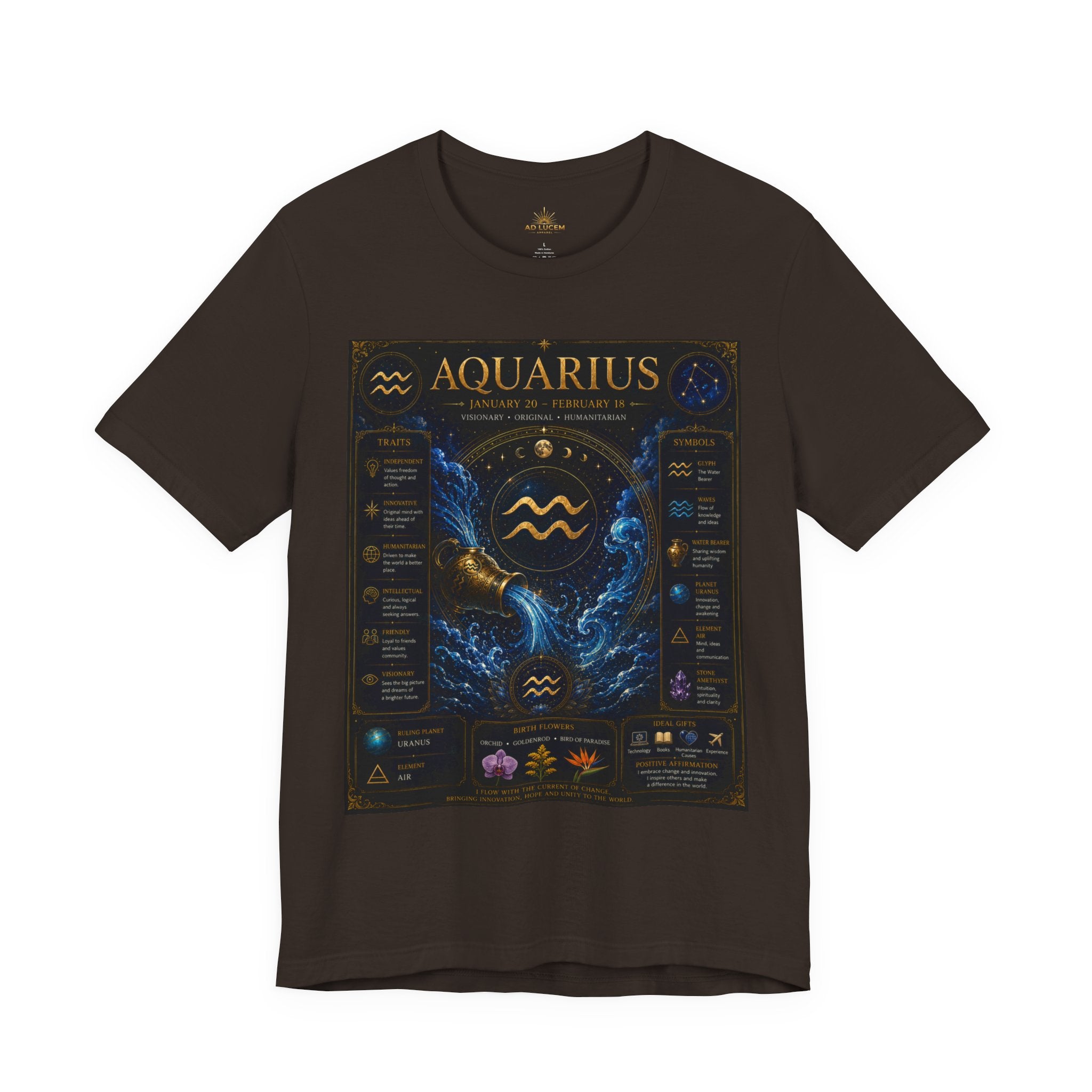 Aquarius Zodiac T-Shirt — Astrology Traits & Birthstone Tee