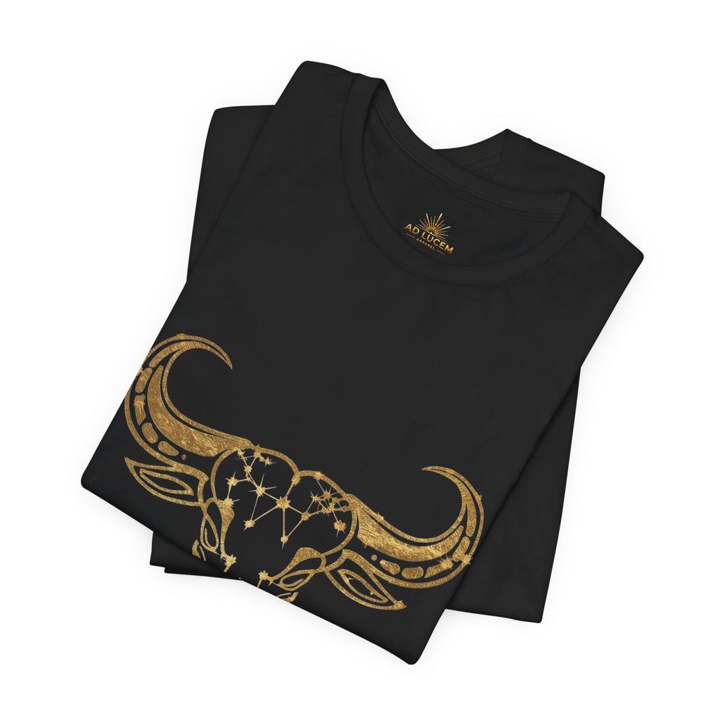 Taurus Zodiac T-Shirt — Gold Bull Skull Astrology Tee
