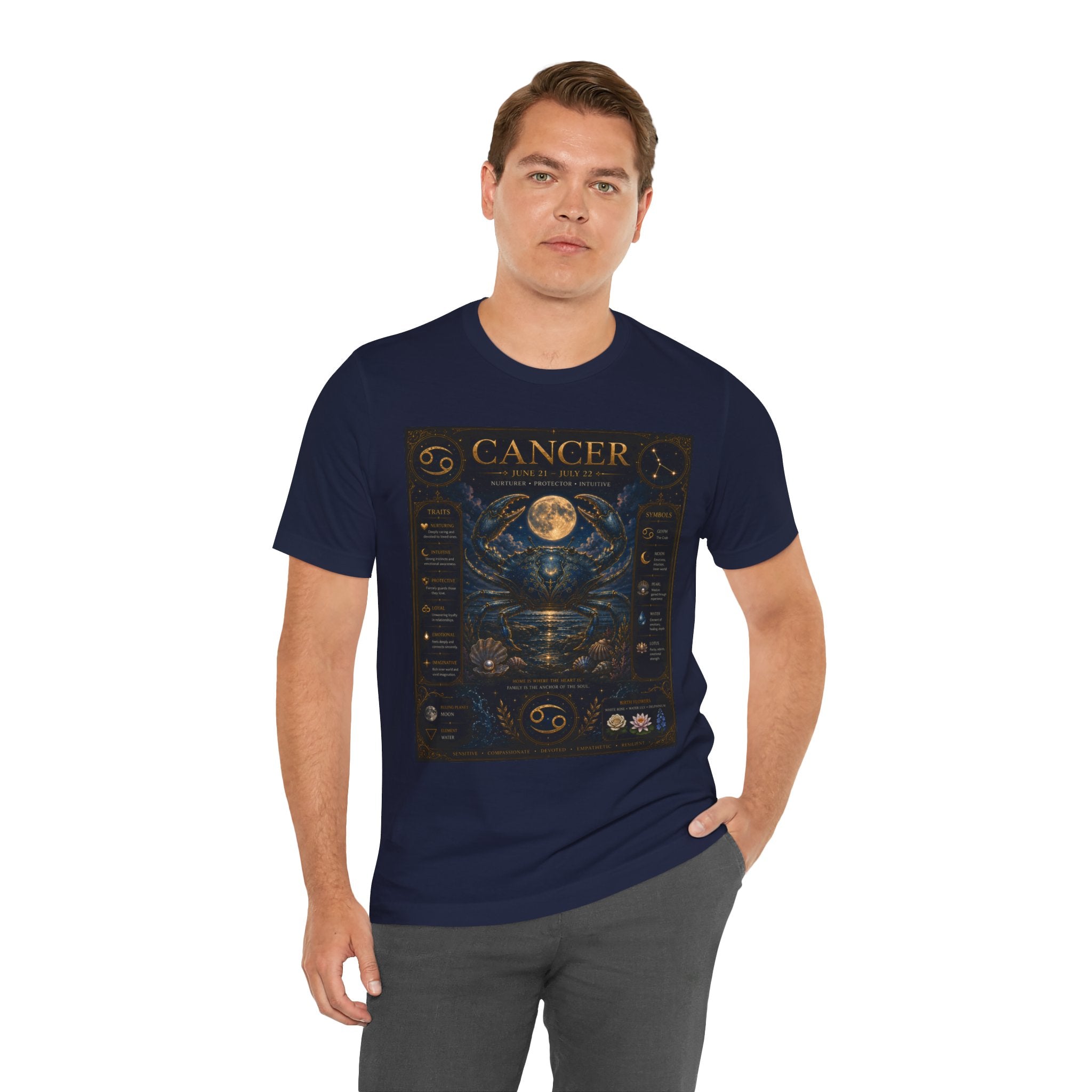 Cancer Zodiac T‑Shirt — Detailed Horoscope Crab Design with Traits & Moon Phases
