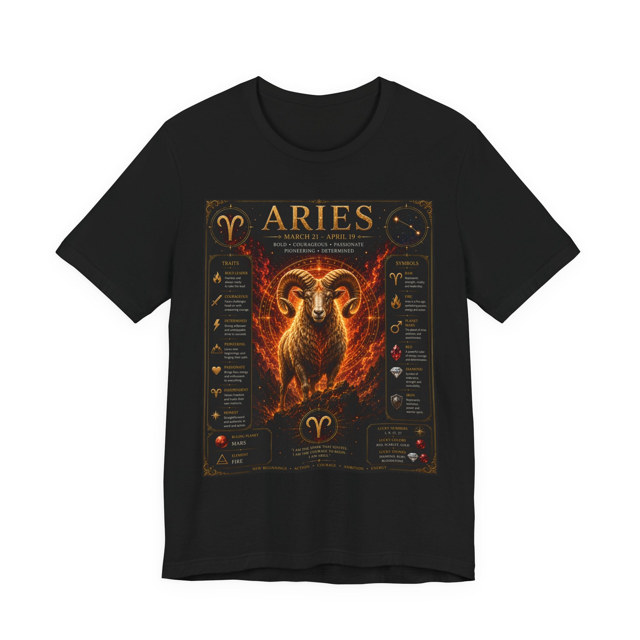 Aries Zodiac Tee — Fiery Ram Horoscope T-Shirt (Aries traits & dates)