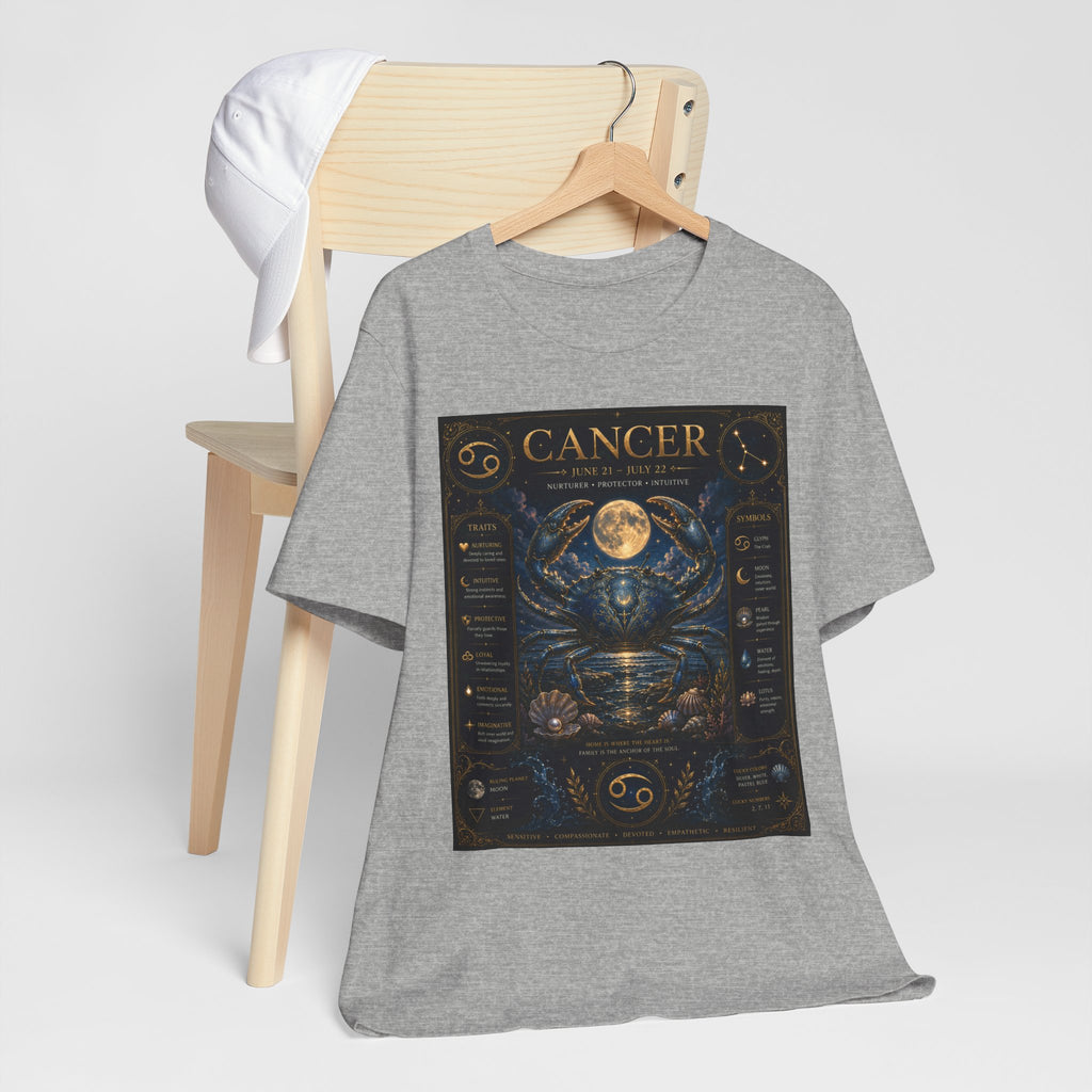 Cancer Zodiac T‑Shirt — Detailed Horoscope Crab Design with Traits & Moon Phases