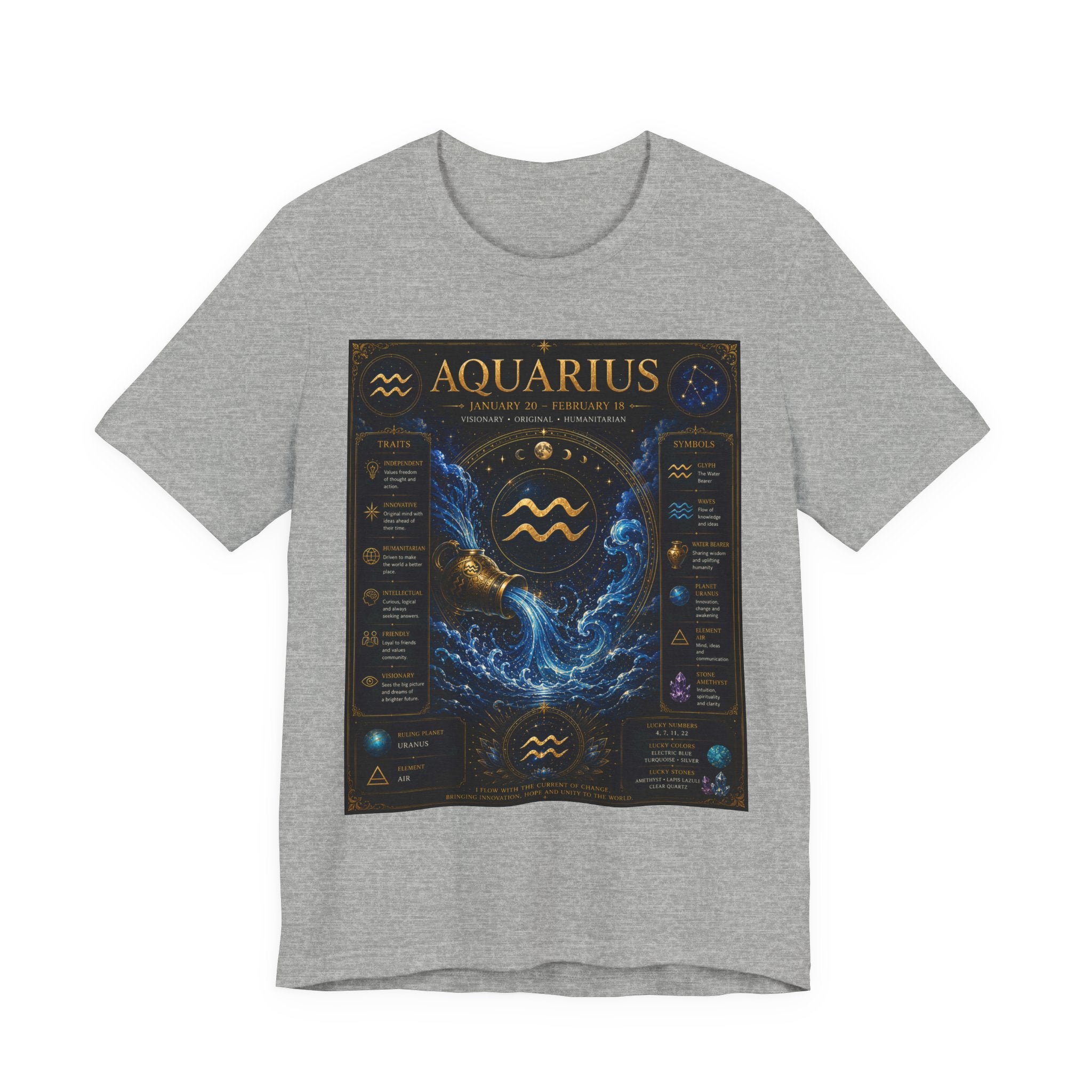 Aquarius Zodiac T-Shirt — Astrology Traits & Birthstone Tee