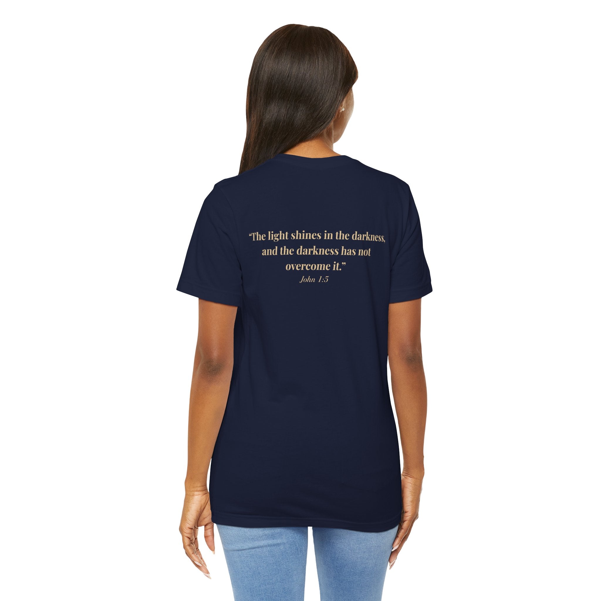 Lux Mundi Floral Tee — "The light shines in the darkness" Inspirational Christian T‑Shirt