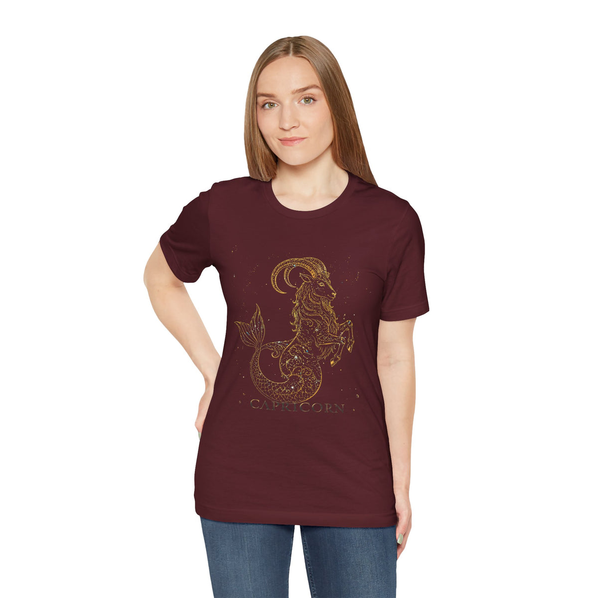 Capricorn Zodiac Tee — Gold Mythic Sea-Goat Astrology Shirt