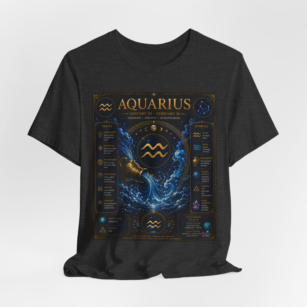 Aquarius Zodiac T-Shirt — Astrology Traits & Birthstone Tee