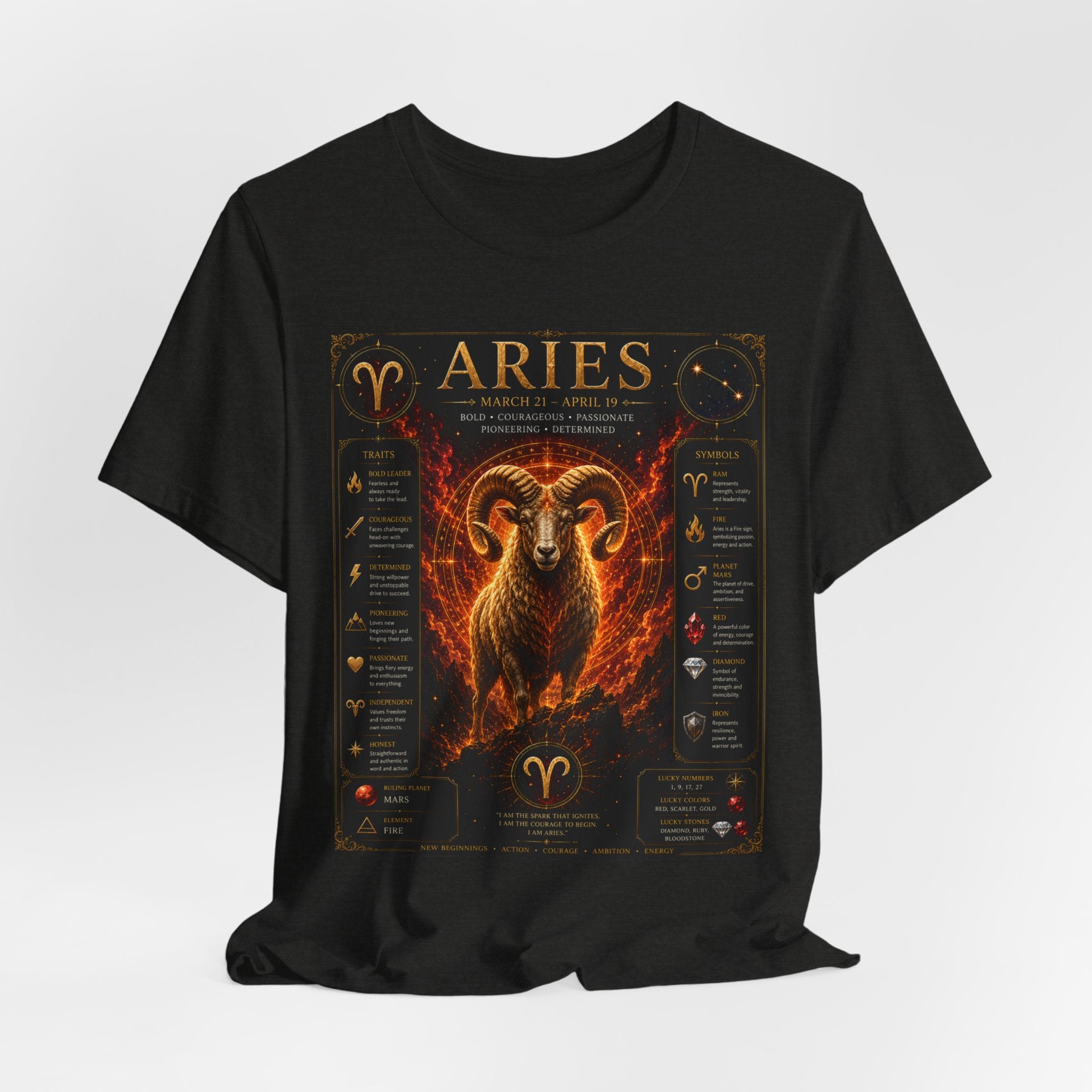 Aries Zodiac Tee — Fiery Ram Horoscope T-Shirt (Aries traits & dates)
