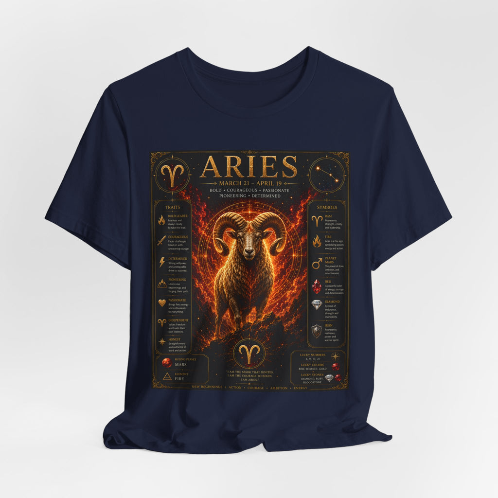 Aries Zodiac Tee — Fiery Ram Horoscope T-Shirt (Aries traits & dates)