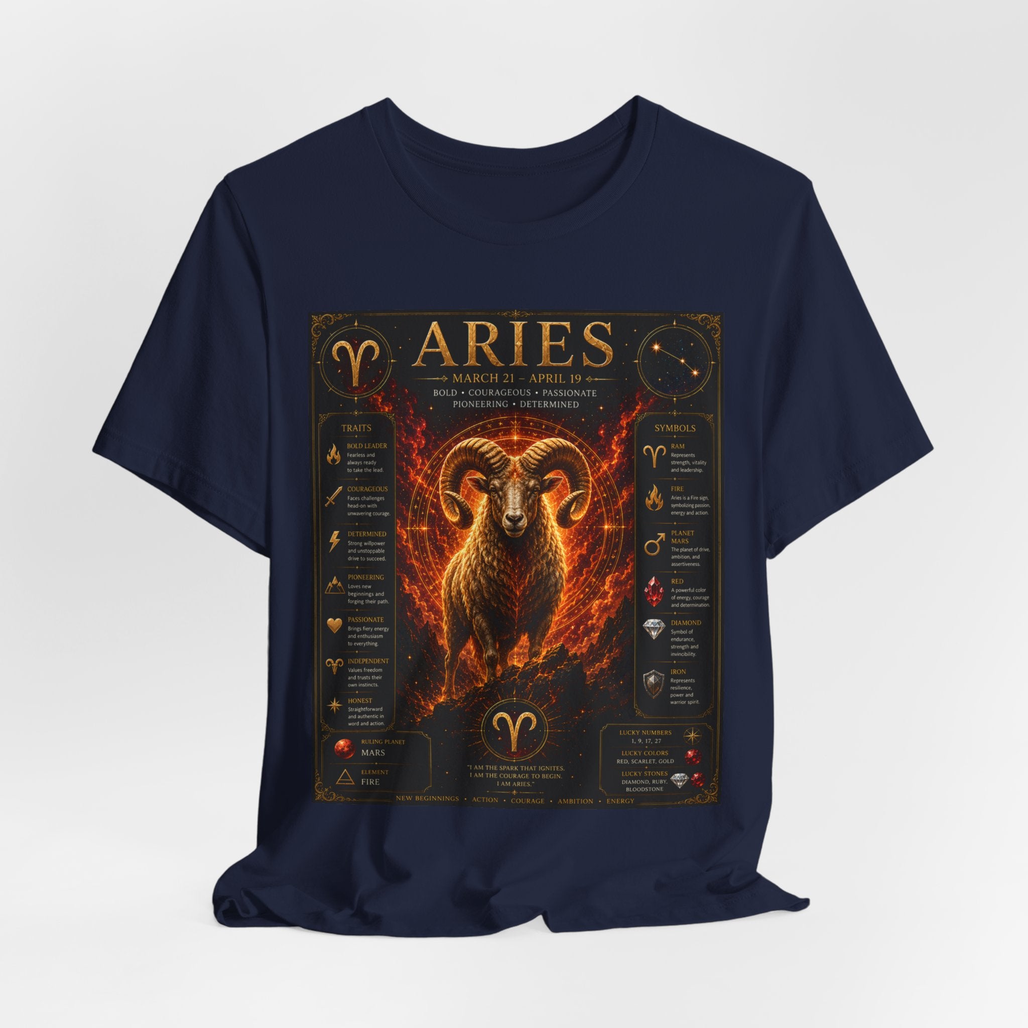 Aries Zodiac Tee — Fiery Ram Horoscope T-Shirt (Aries traits & dates)