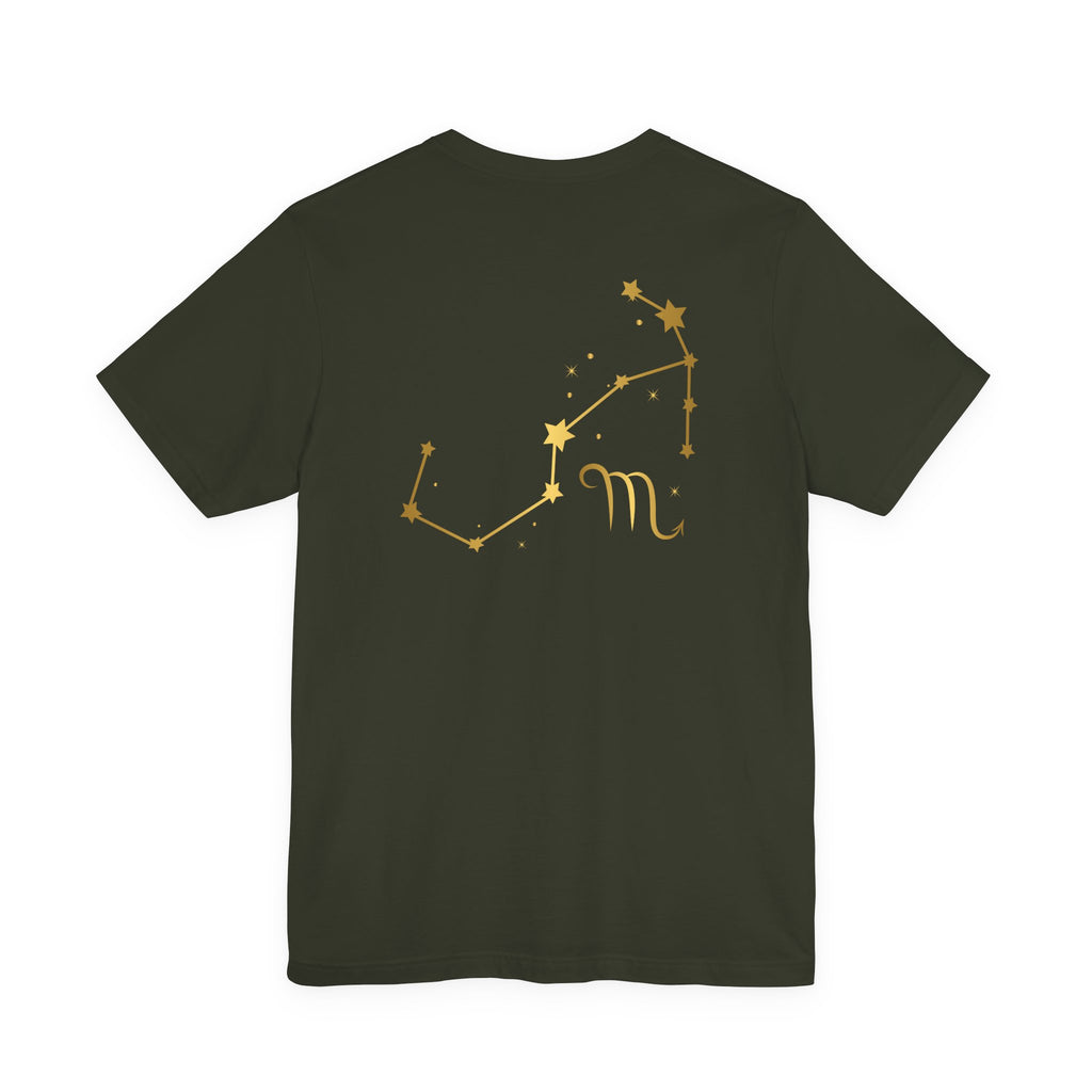 Gold Scorpio Scorpion T-Shirt | Zodiac "Love in Motion" Script