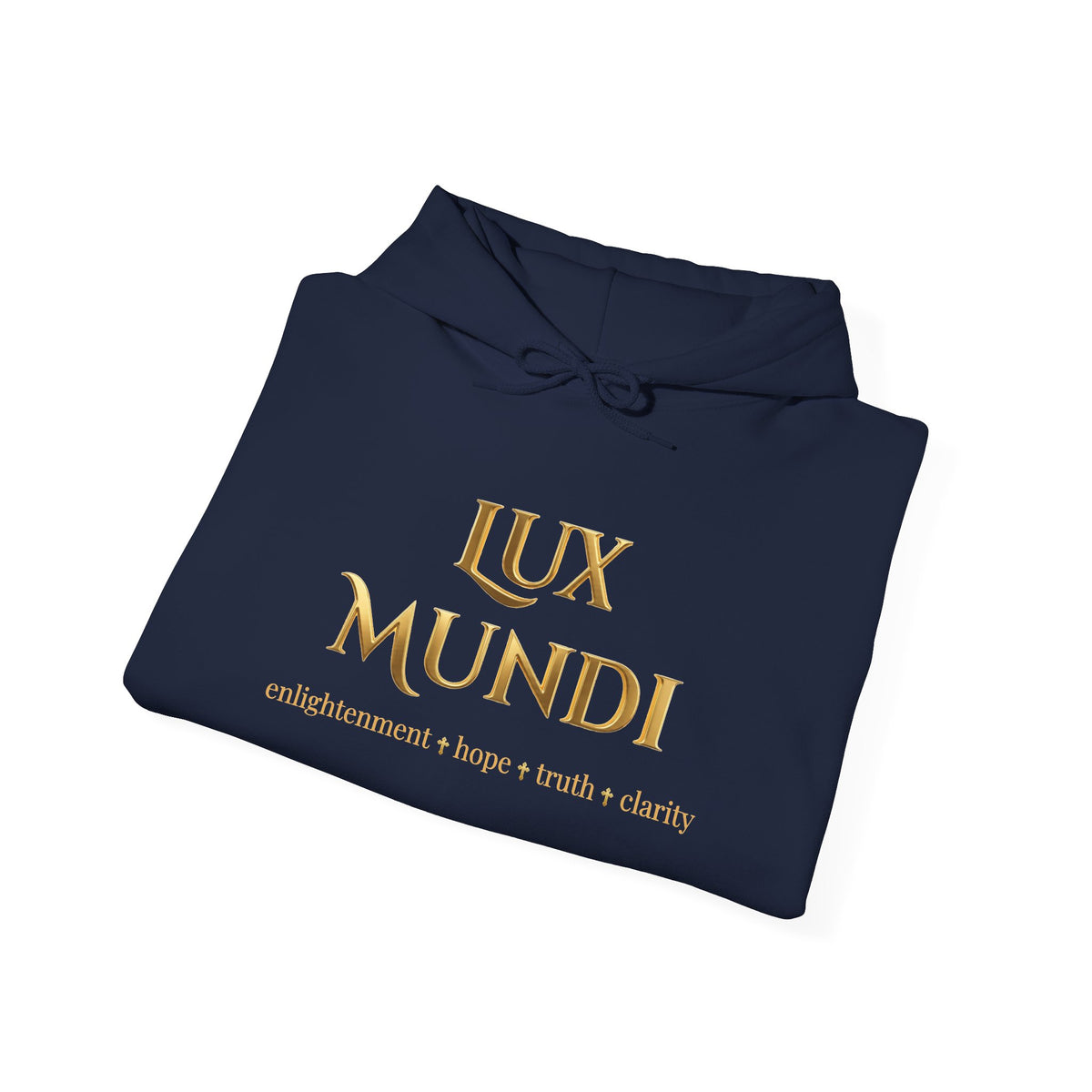 Lux Mundi Hoodie — Gold Latin Motto 'enlightenment_hope_truth_charity'