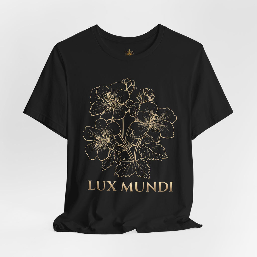 Lux Mundi Floral Tee — Elegant Gold Botanical Shirt