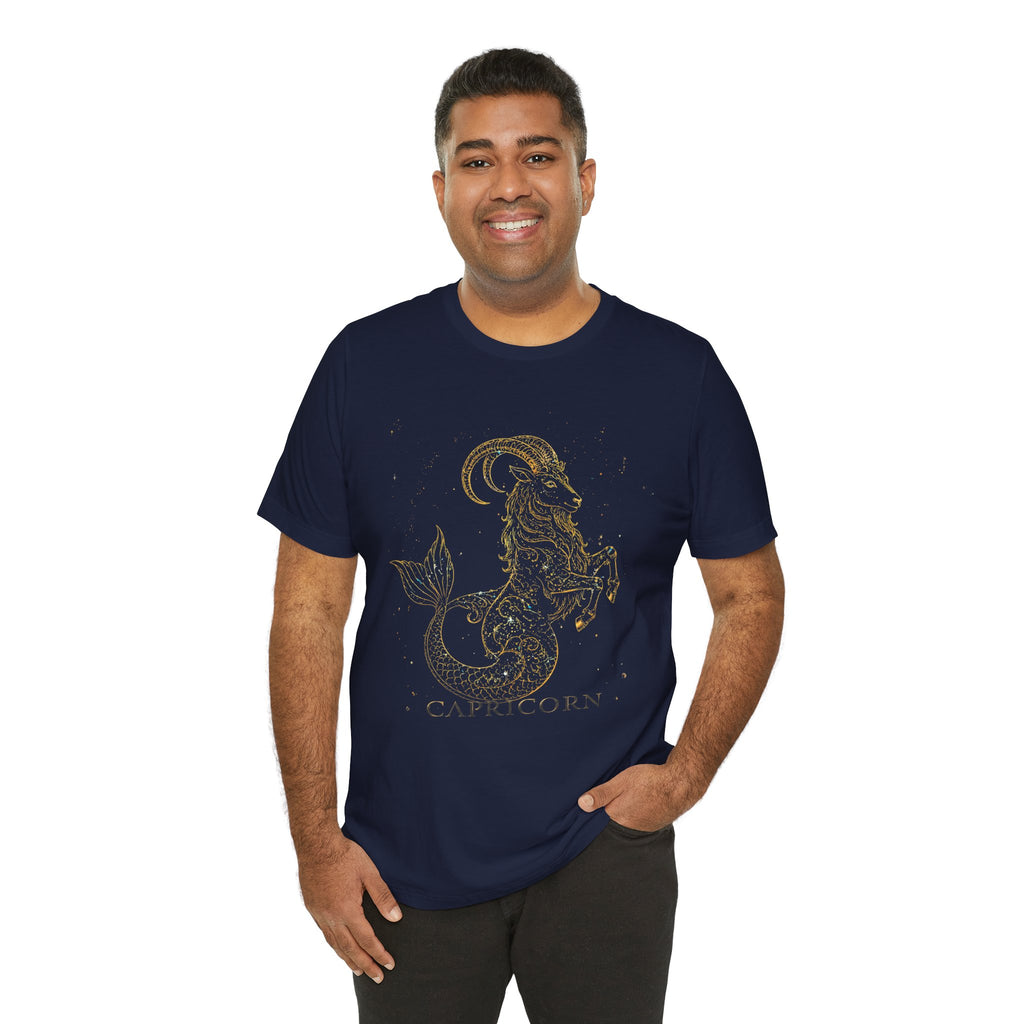 Capricorn Zodiac Tee — Gold Mythic Sea-Goat Astrology Shirt