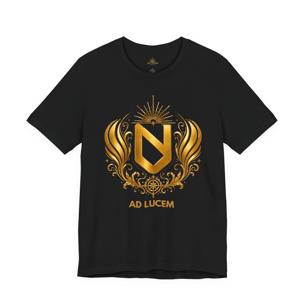 Gold Heraldic Shield T-Shirt – 'Ad Lucem' Crest Tee