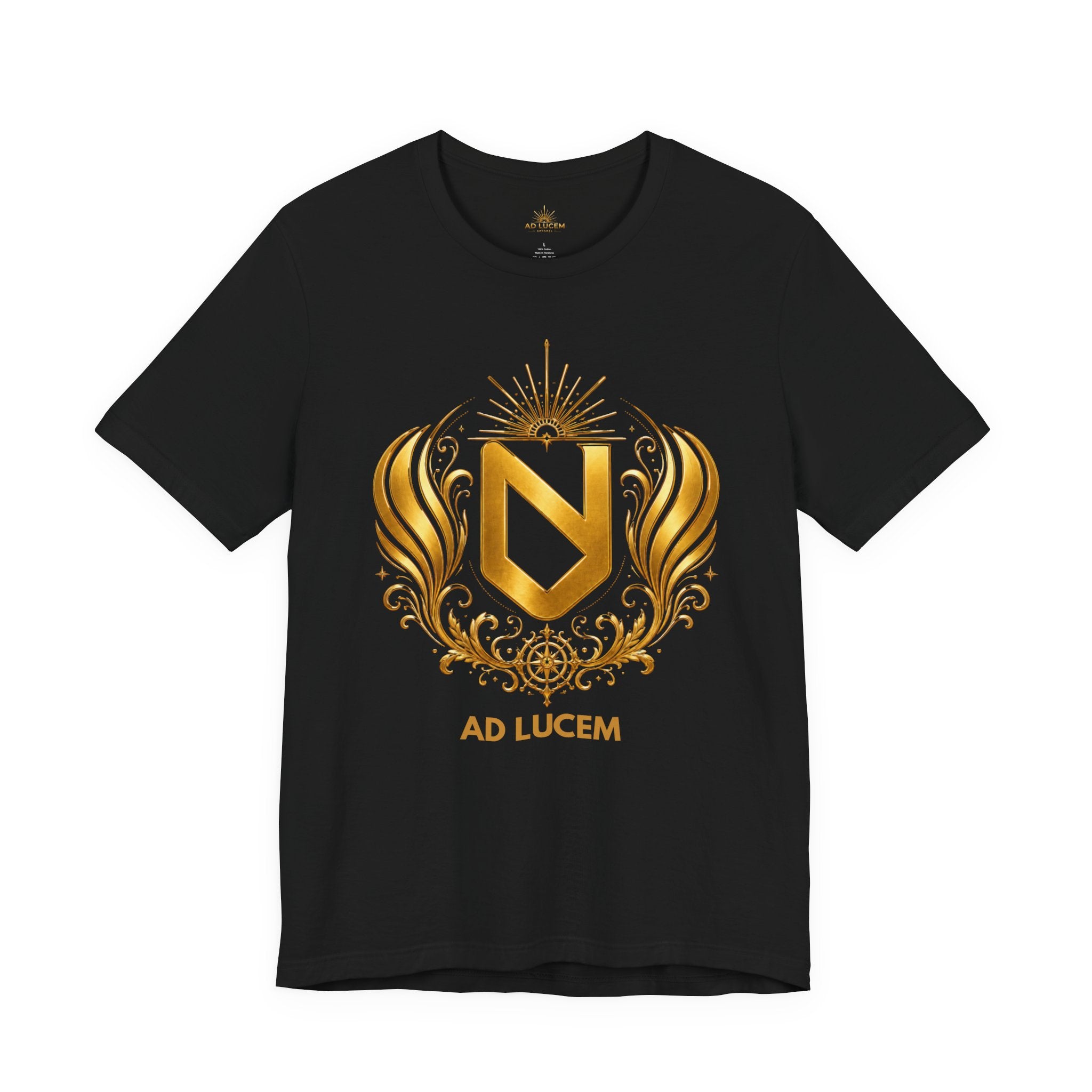 Gold Heraldic Shield T-Shirt – 'Ad Lucem' Crest Tee