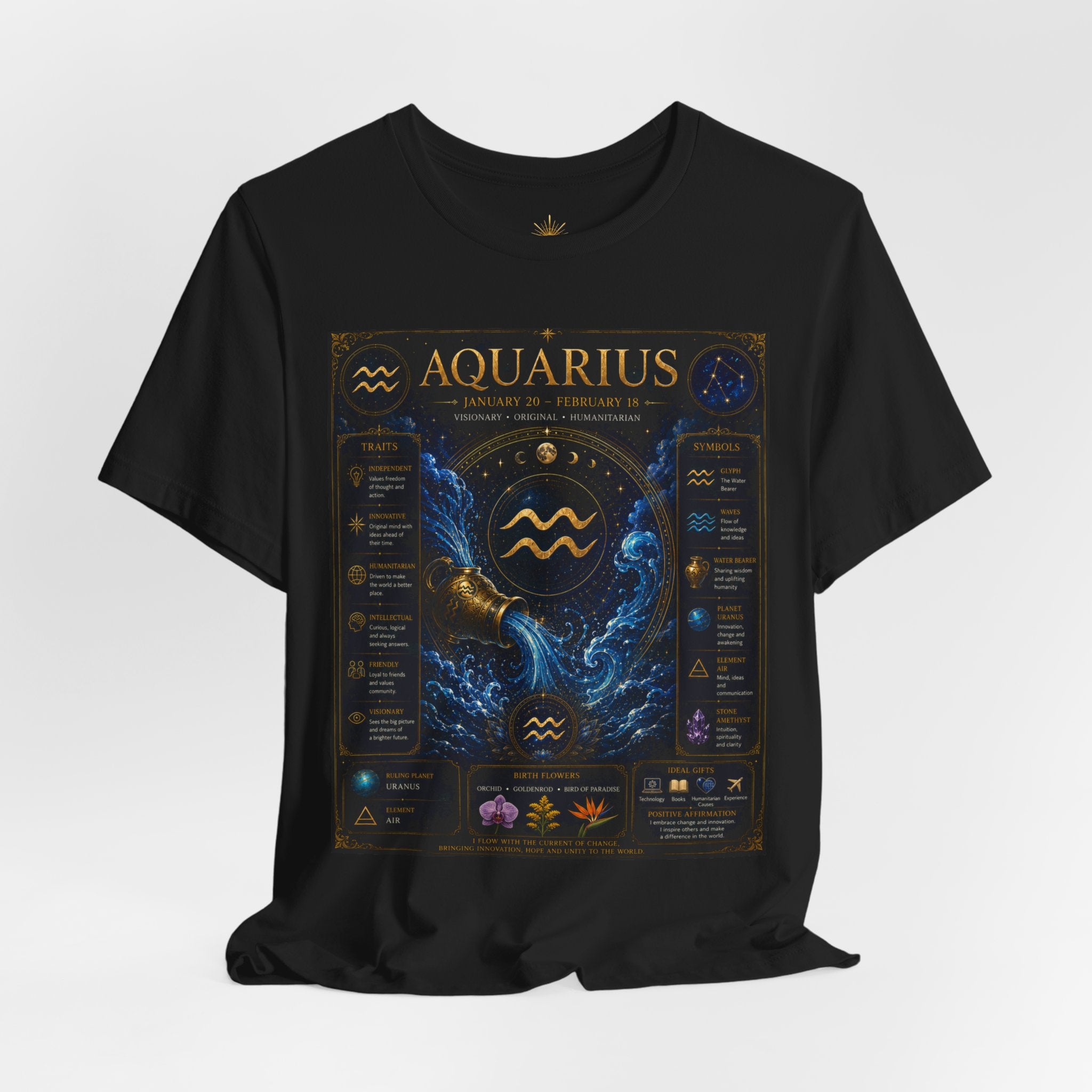 Aquarius Zodiac T-Shirt — Astrology Traits & Birthstone Tee
