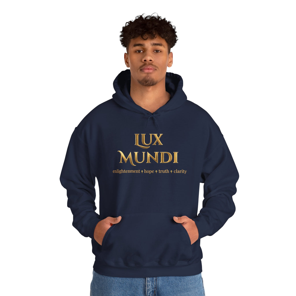 Lux Mundi Hoodie — Gold Latin Motto 'enlightenment_hope_truth_charity'