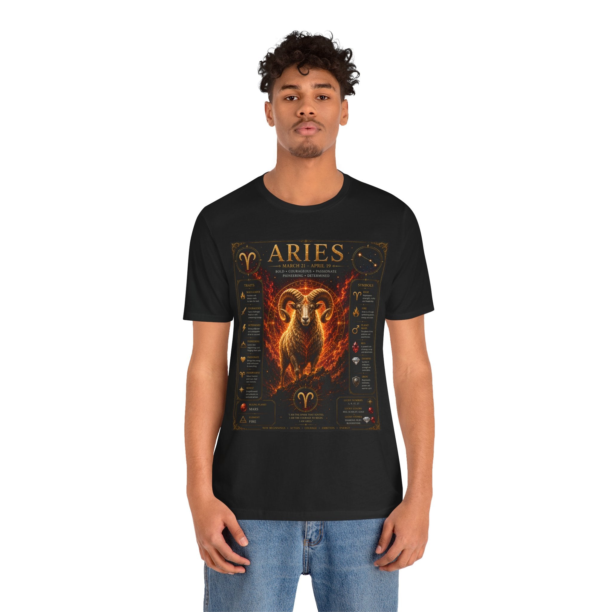 Aries Zodiac Tee — Fiery Ram Horoscope T-Shirt (Aries traits & dates)