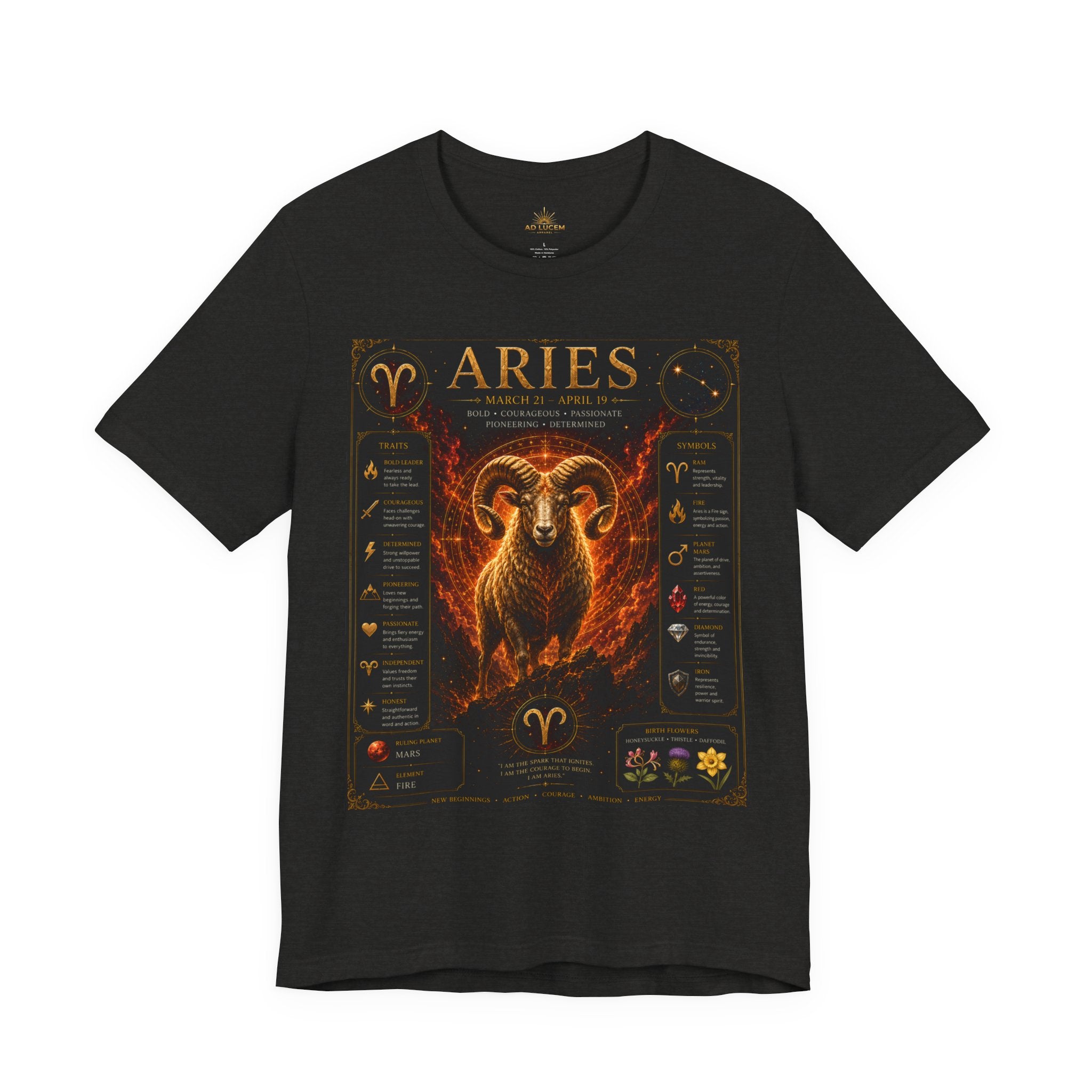 Aries Zodiac Tee — Fiery Ram Horoscope T-Shirt (Aries traits & dates)