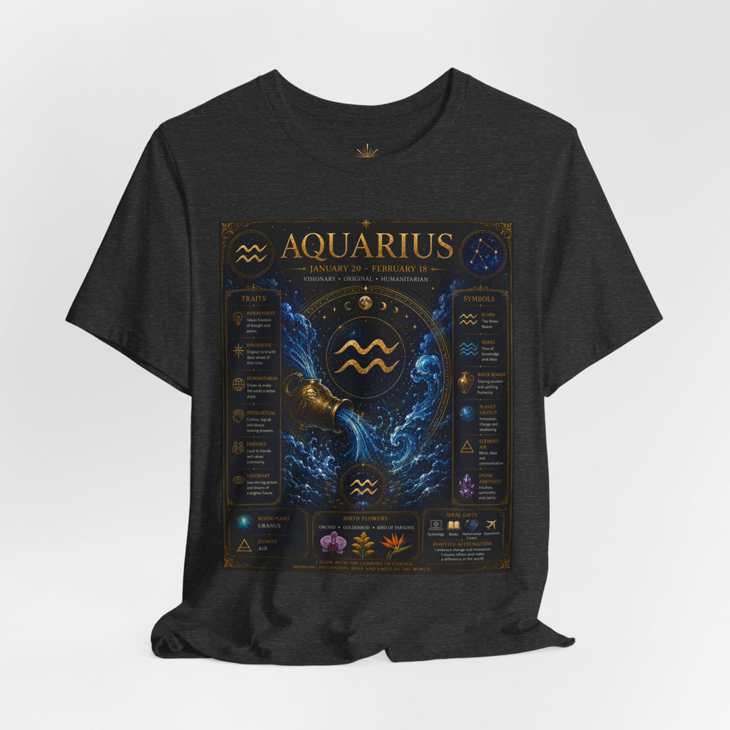 Aquarius Zodiac T-Shirt — Astrology Traits & Birthstone Tee