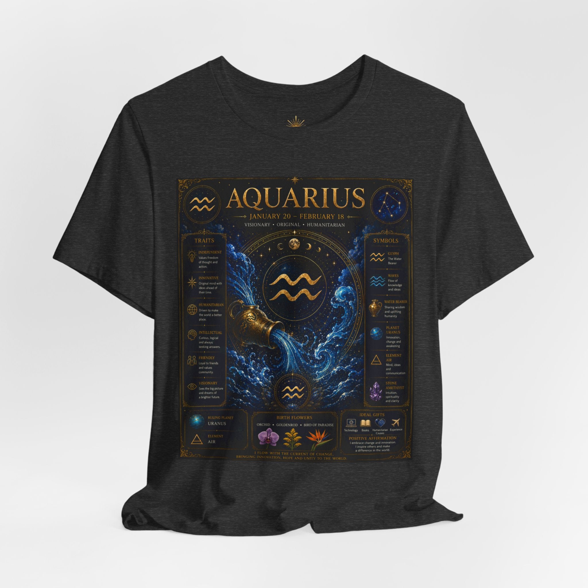 Aquarius Zodiac T-Shirt — Astrology Traits & Birthstone Tee