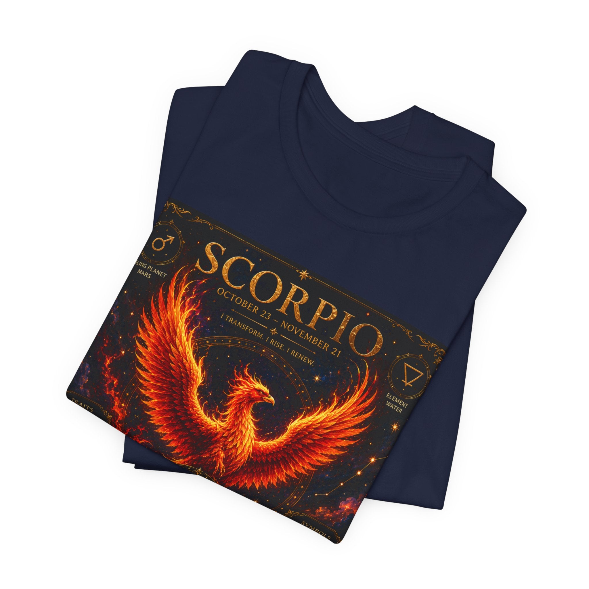 Scorpio Phoenix T-Shirt — Zodiac Birthdate Tee with Scorpio Traits