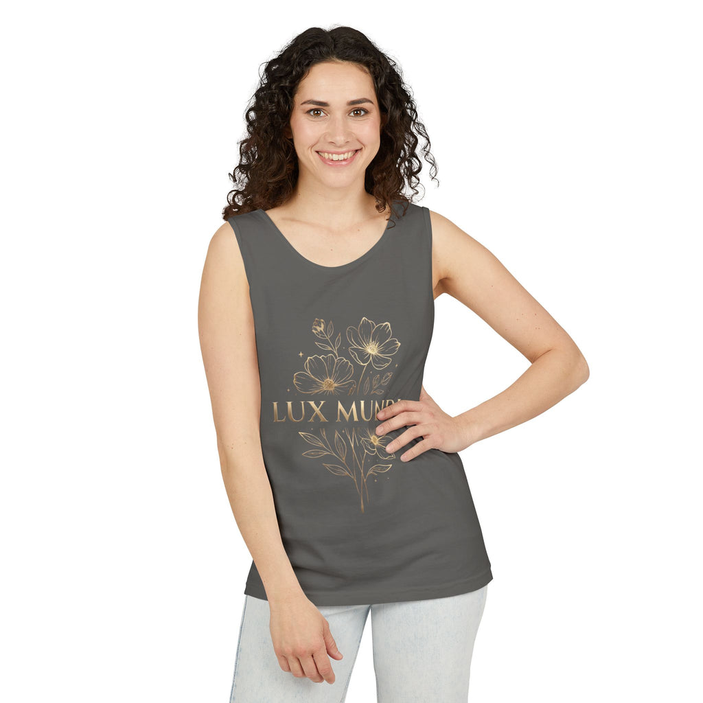 Lux Mundi Floral Tank Top — Gold Botanical Graphic Tank