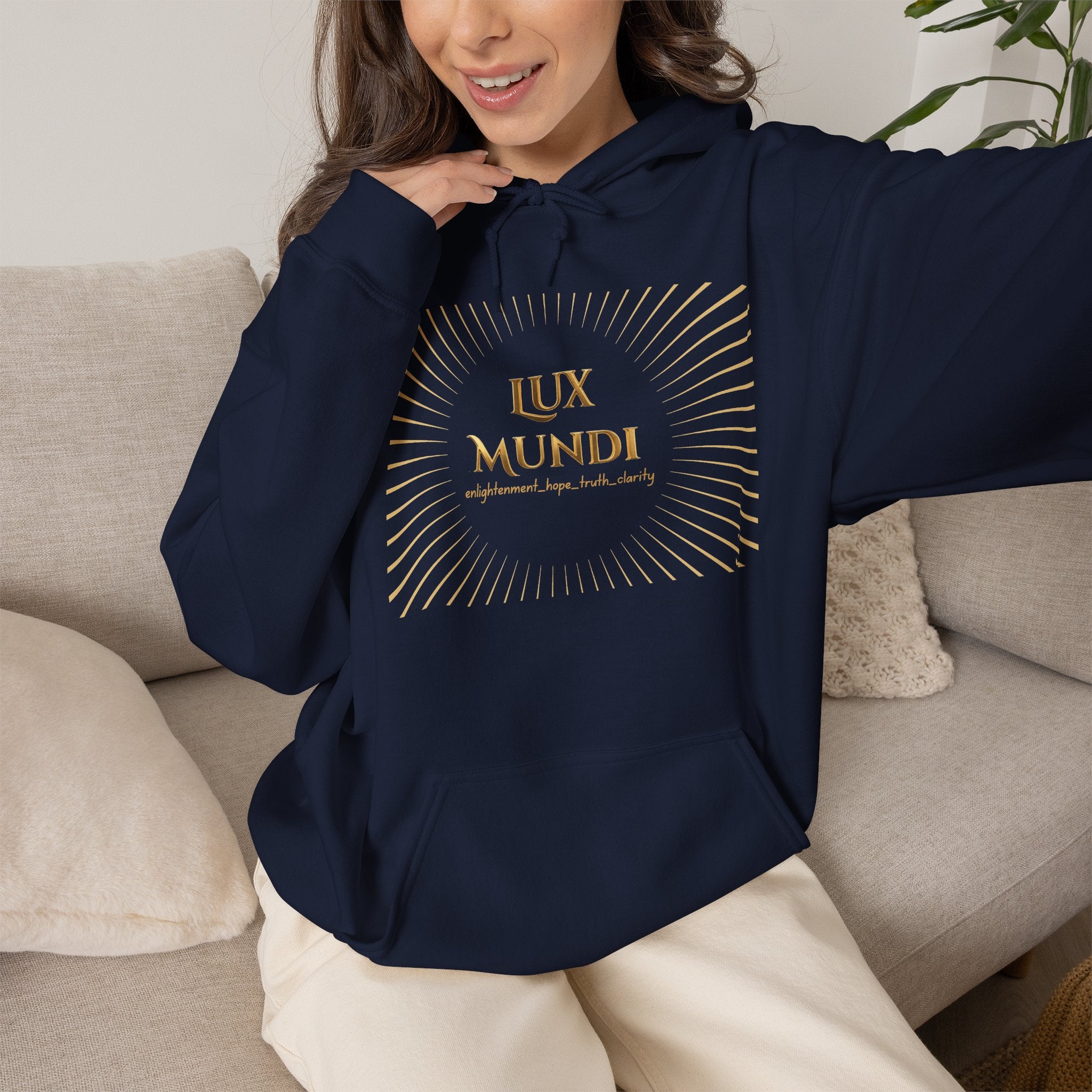 Lux Mundi Hoodie — Gold Lotus Graphic Hooded Sweatshirt