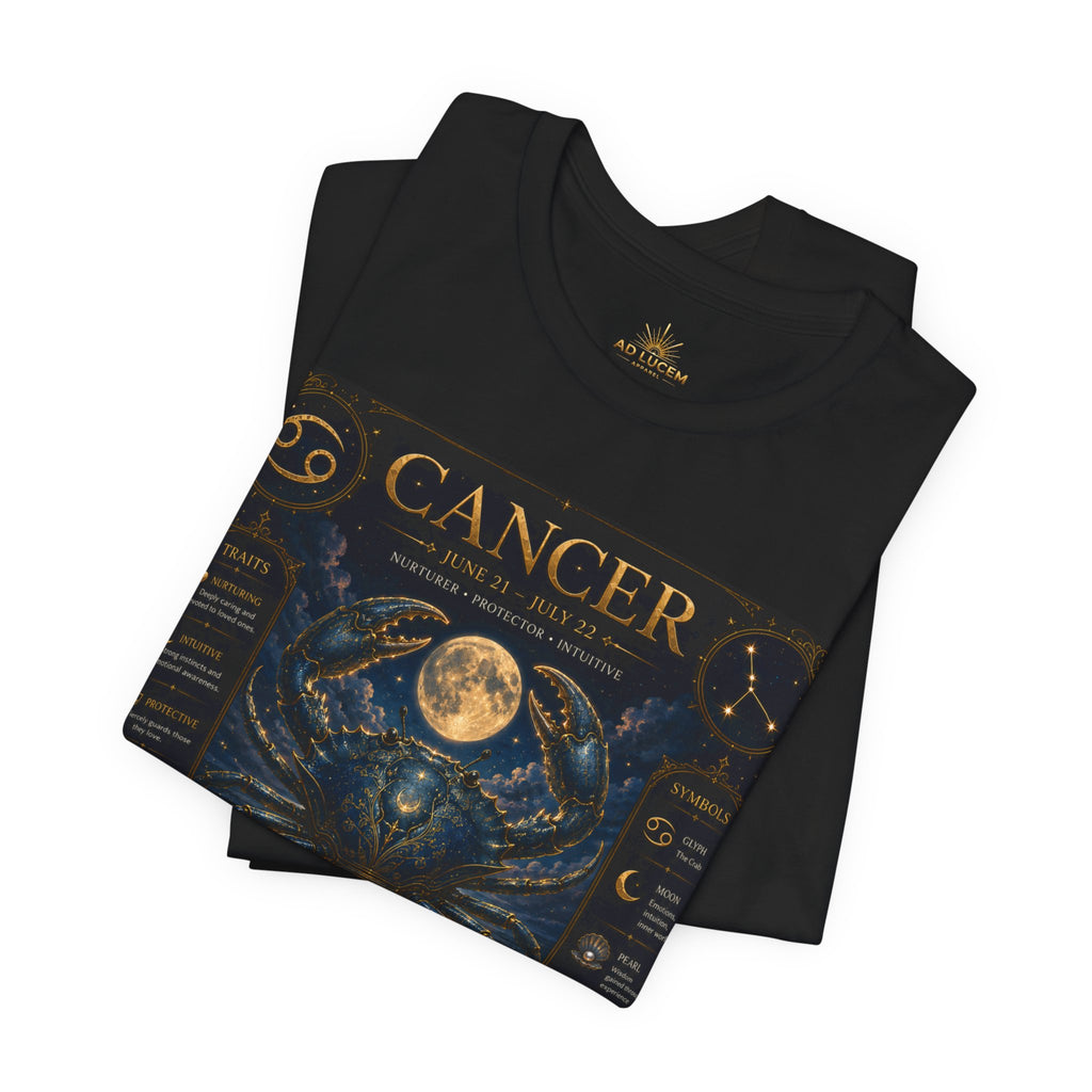 Cancer Zodiac T‑Shirt — Detailed Horoscope Crab Design with Traits & Moon Phases