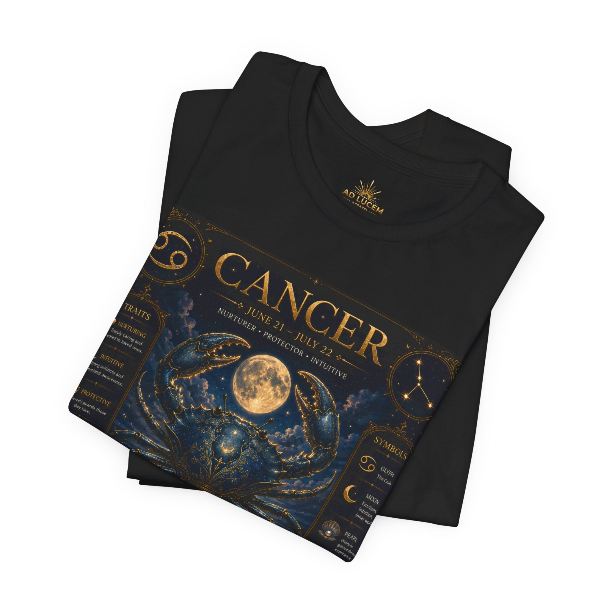 Cancer Zodiac T‑Shirt — Detailed Horoscope Crab Design with Traits & Moon Phases