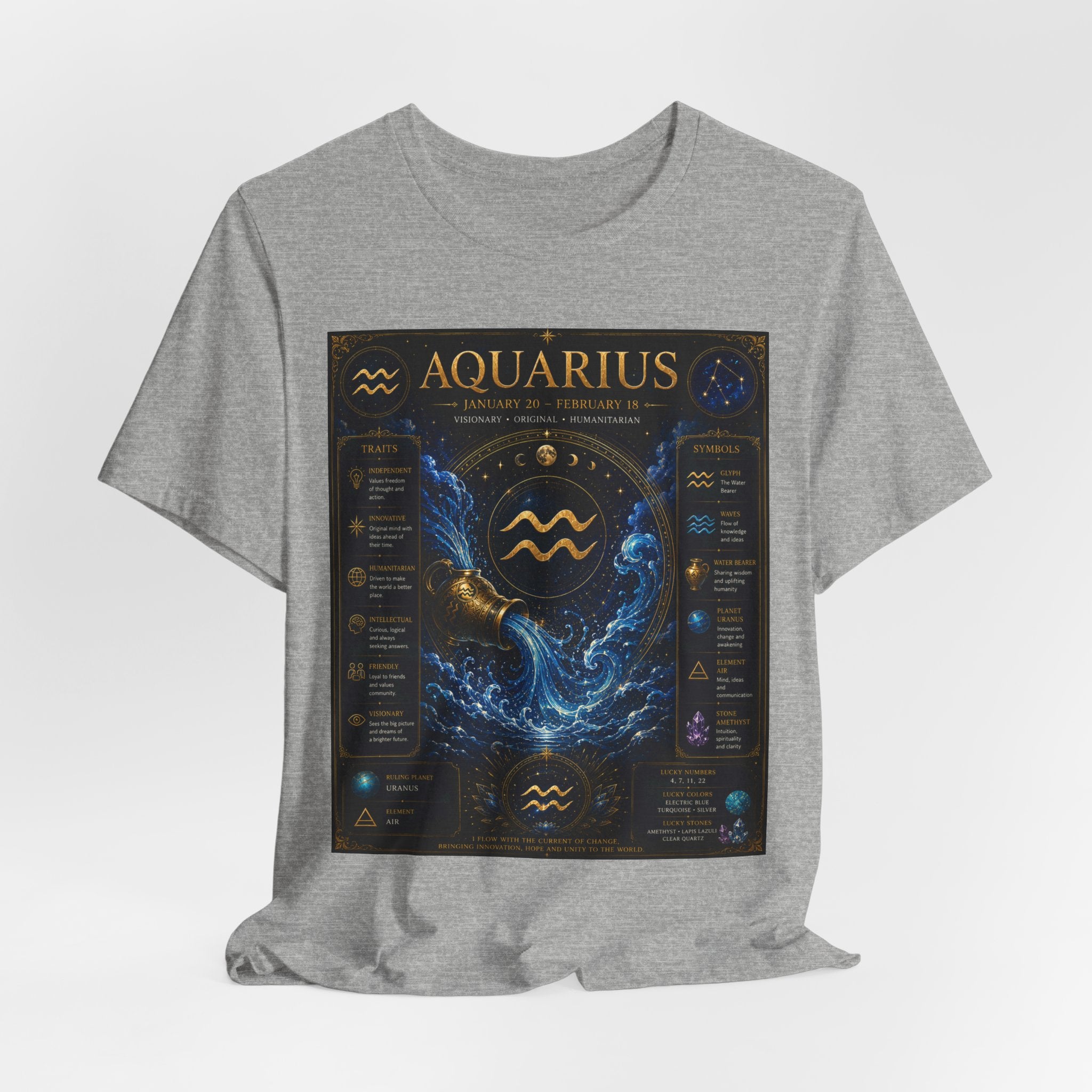 Aquarius Zodiac T-Shirt — Astrology Traits & Birthstone Tee