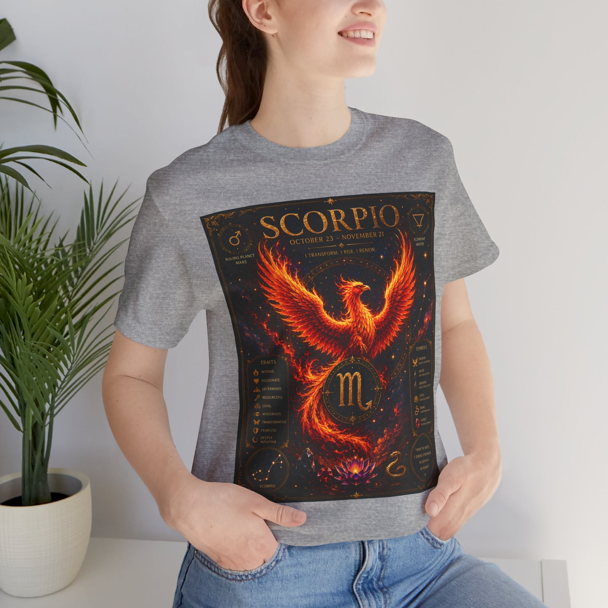 Scorpio Phoenix T-Shirt — Zodiac Birthdate Tee with Scorpio Traits