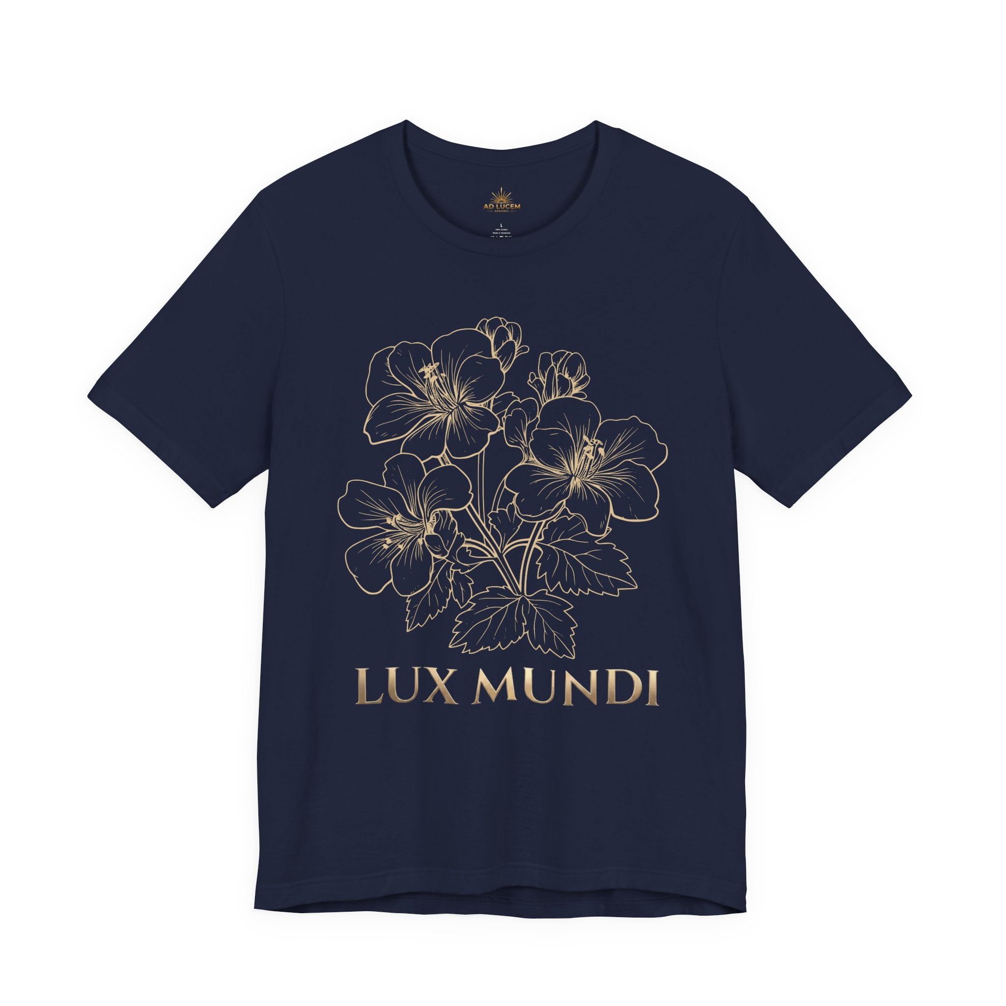 Lux Mundi Floral Tee — Elegant Gold Botanical Shirt