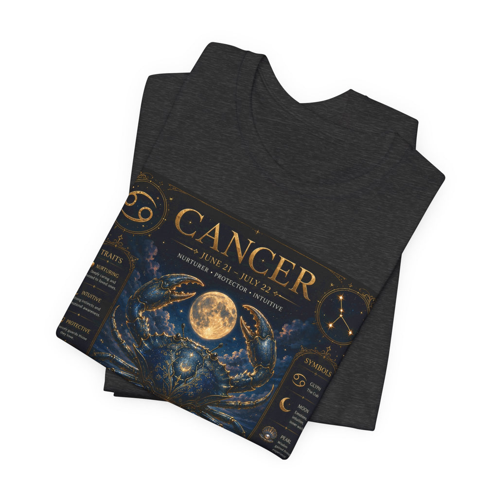 Cancer Zodiac T‑Shirt — Detailed Horoscope Crab Design with Traits & Moon Phases