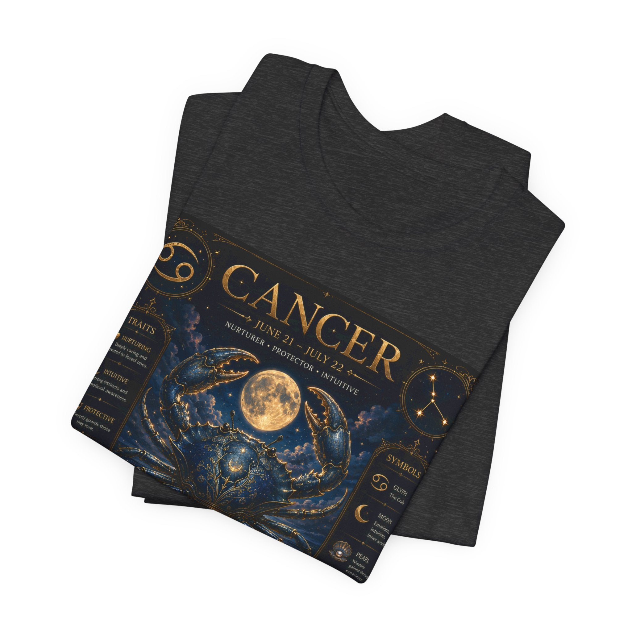 Cancer Zodiac T‑Shirt — Detailed Horoscope Crab Design with Traits & Moon Phases