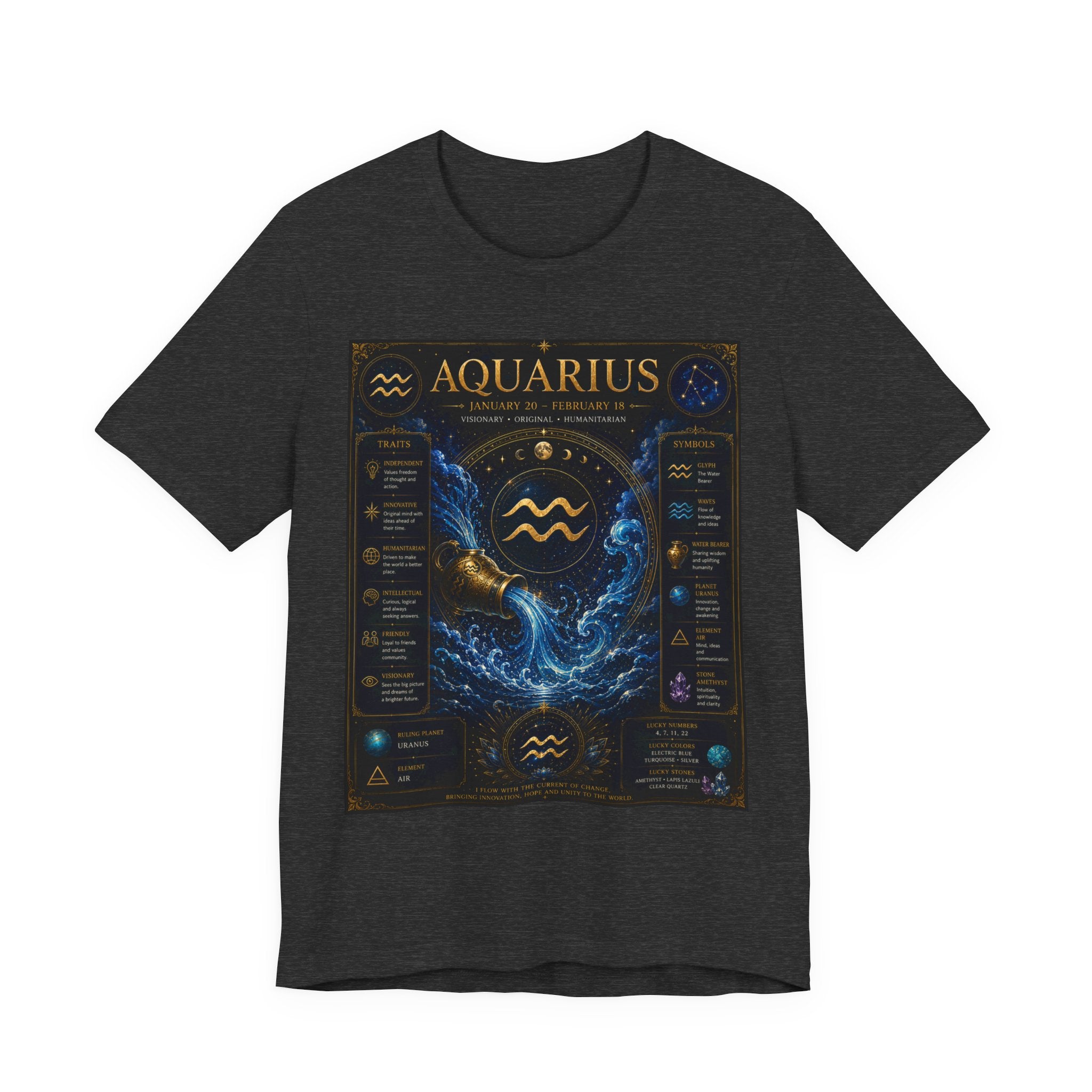 Aquarius Zodiac T-Shirt — Astrology Traits & Birthstone Tee