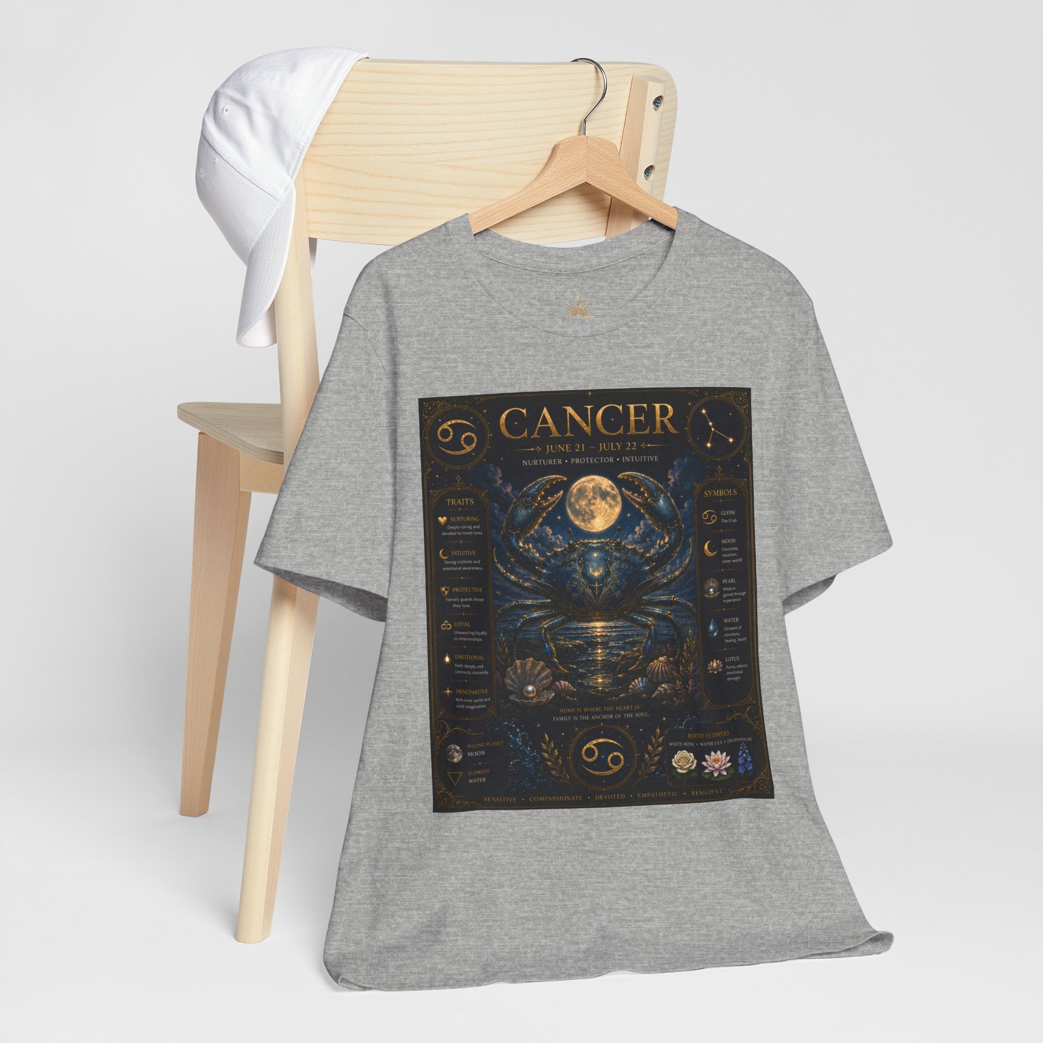Cancer Zodiac T‑Shirt — Detailed Horoscope Crab Design with Traits & Moon Phases