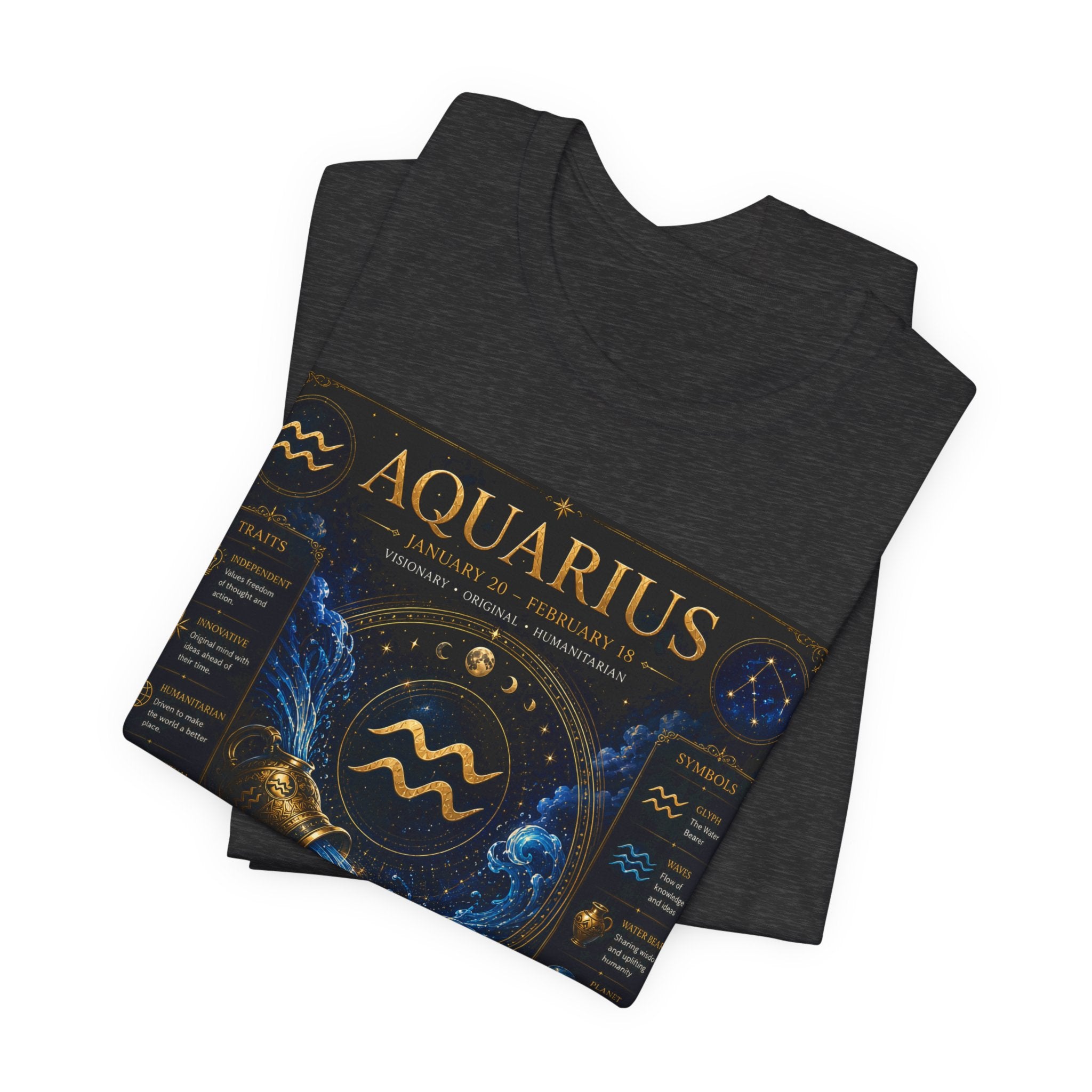 Aquarius Zodiac T-Shirt — Astrology Traits & Birthstone Tee