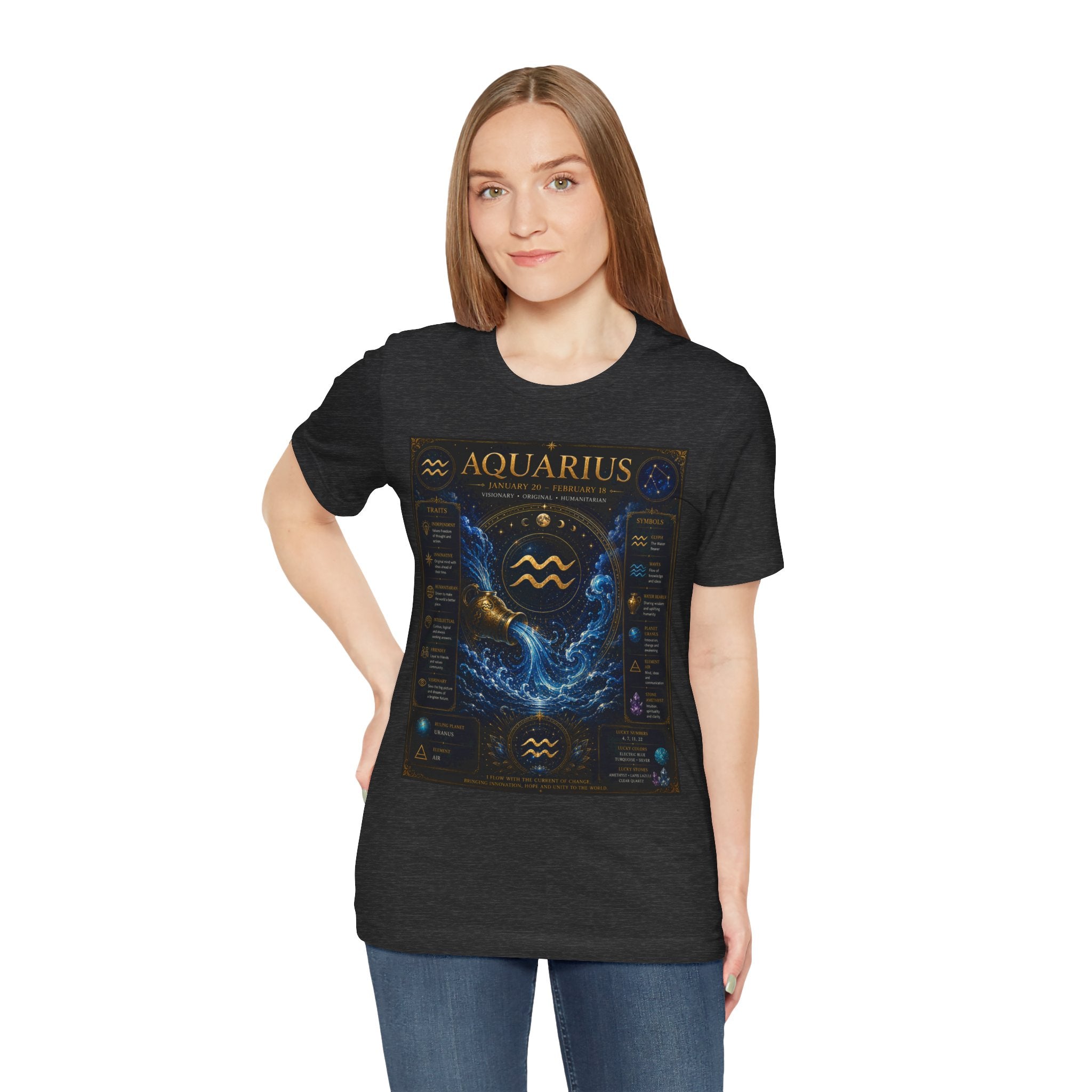 Aquarius Zodiac T-Shirt — Astrology Traits & Birthstone Tee