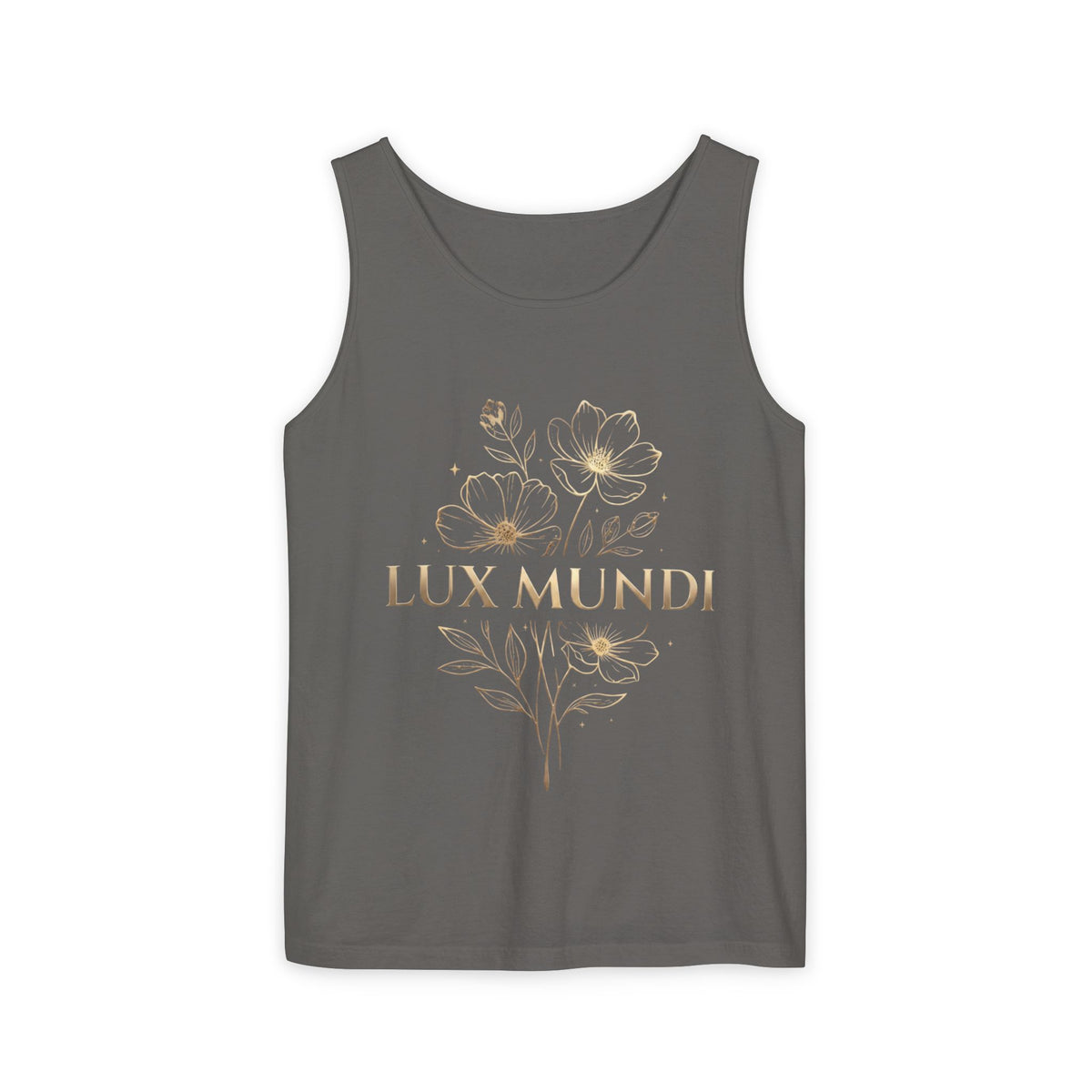 Lux Mundi Floral Tank Top — Gold Botanical Graphic Tank